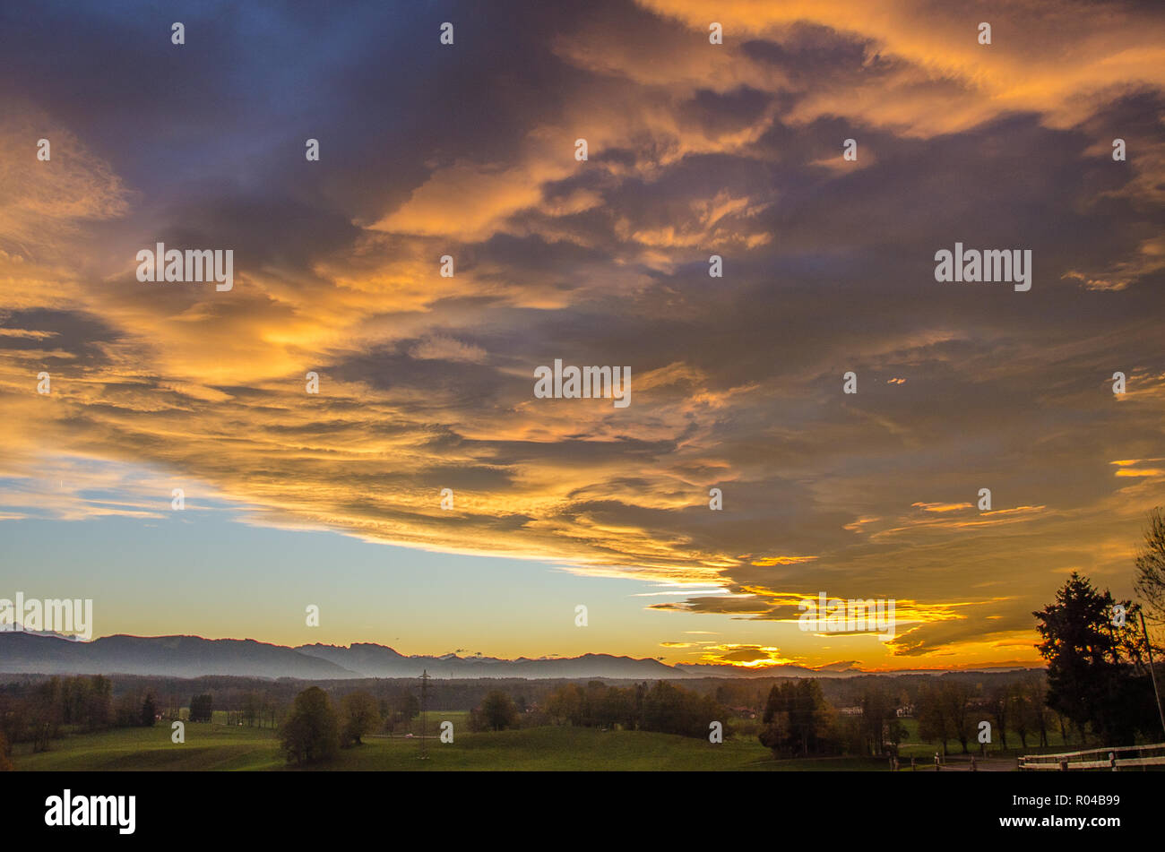 Sunset over the Bavarian Alps Stock Photo