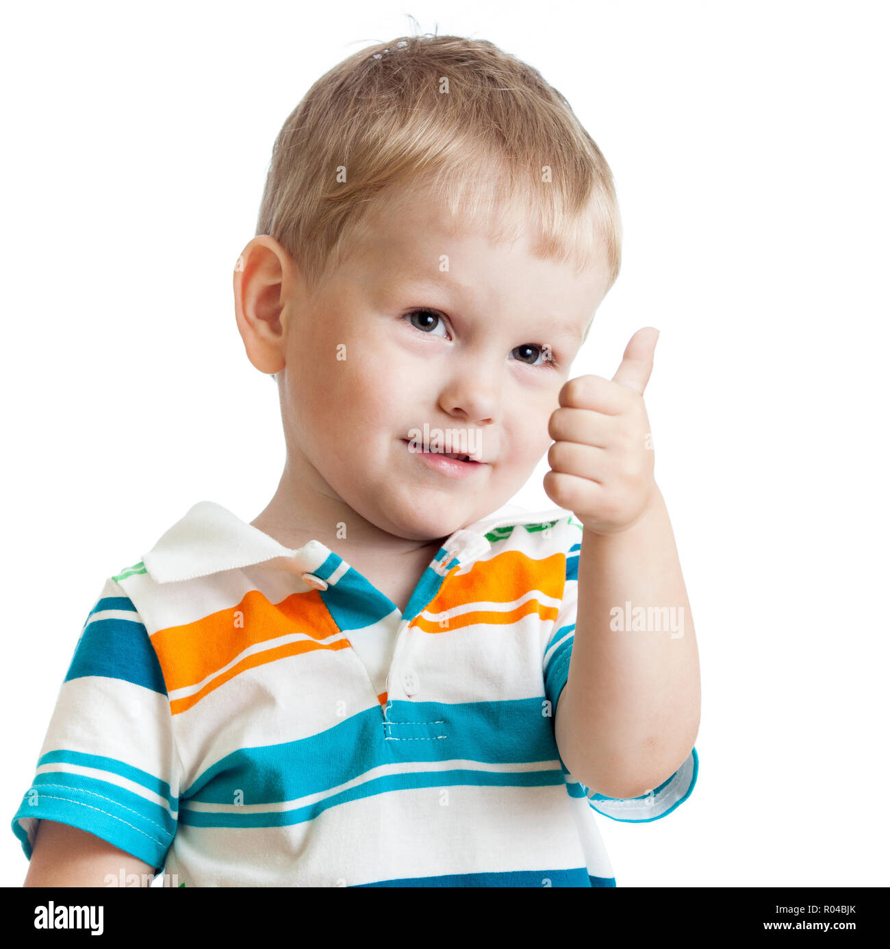 little child boy giving you thumbs up, isolated Stock Photo - Alamy