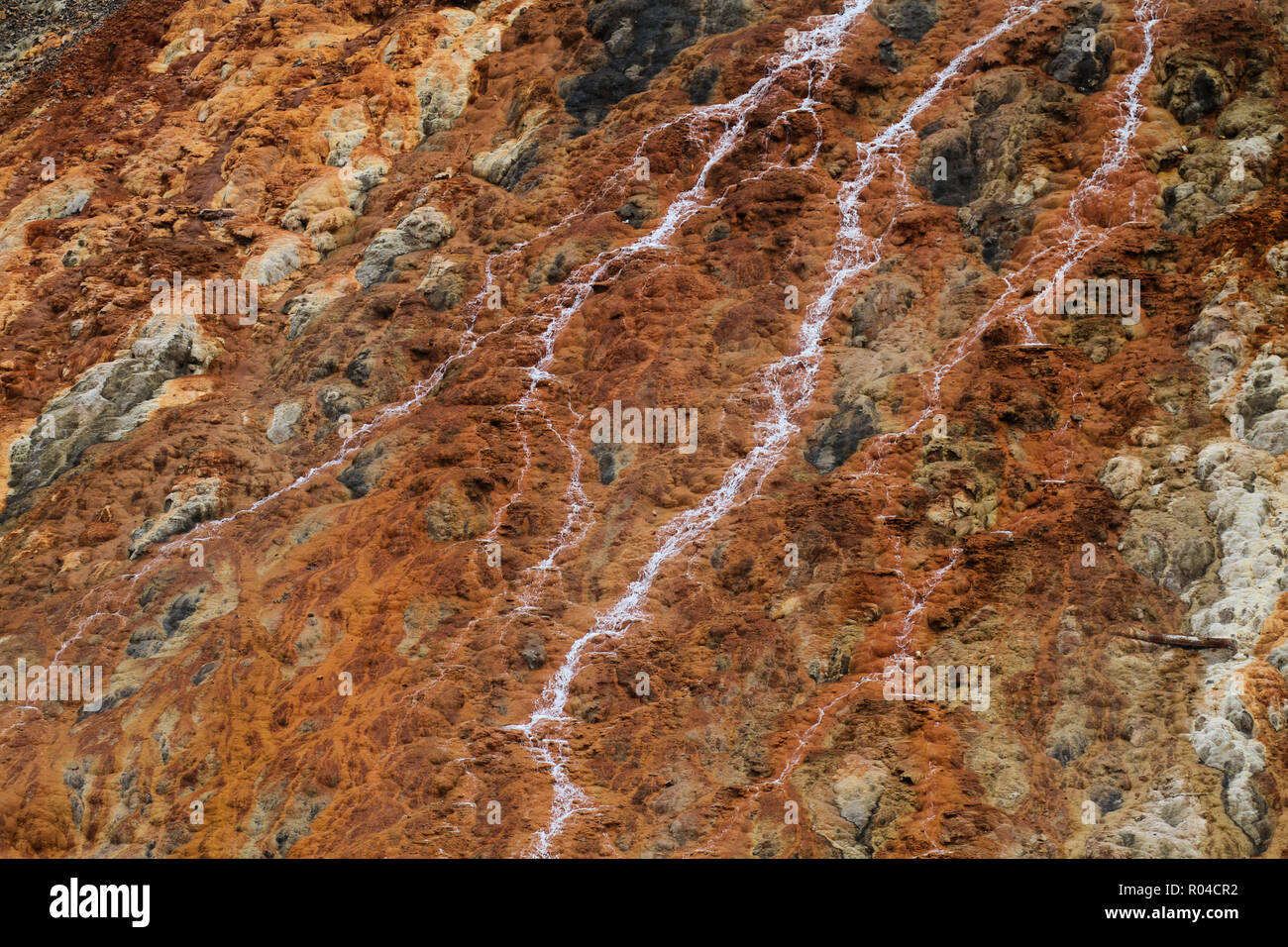 Sulfur deposites at Se Khat Tala waterfall in Gadook Stock Photo