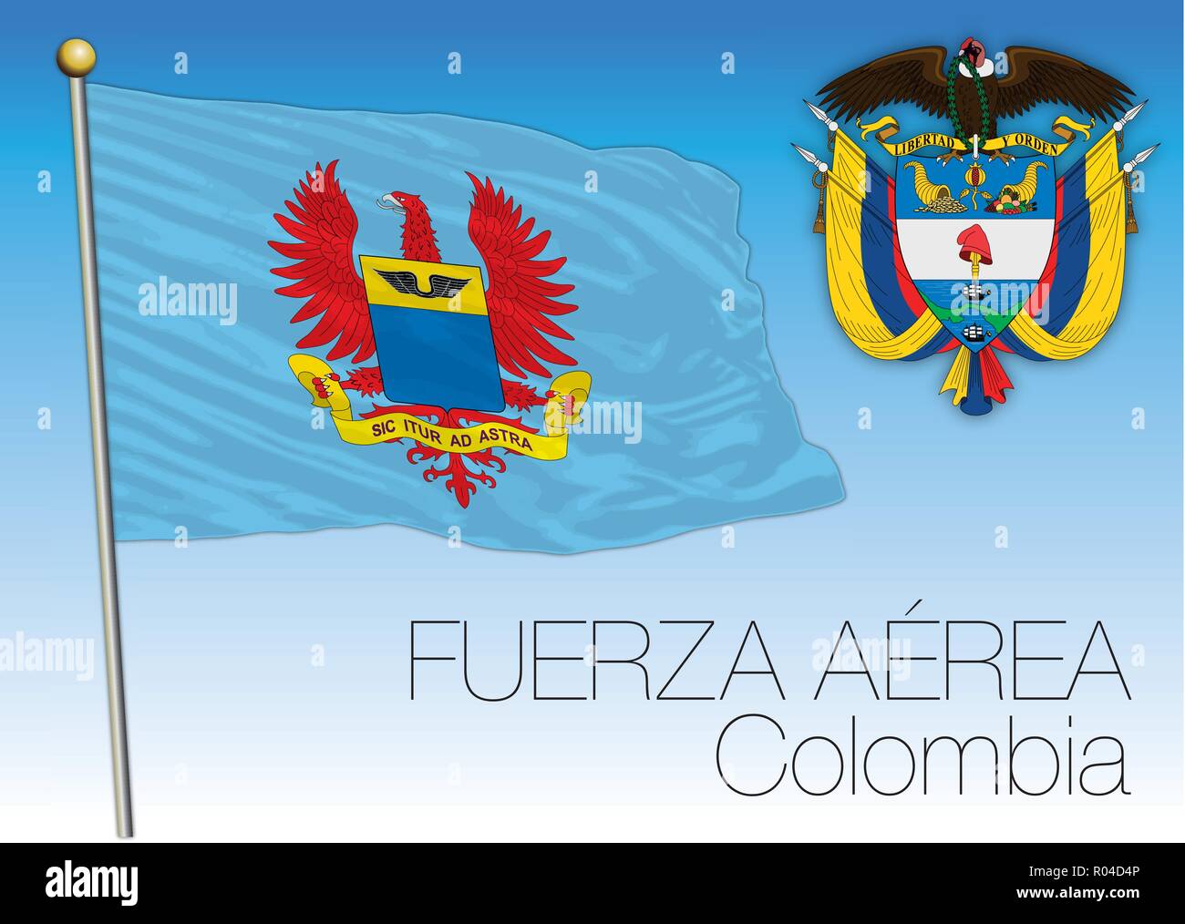 Fuerza Aerea flag, Air force of Colombia, vector illustration Stock Vector