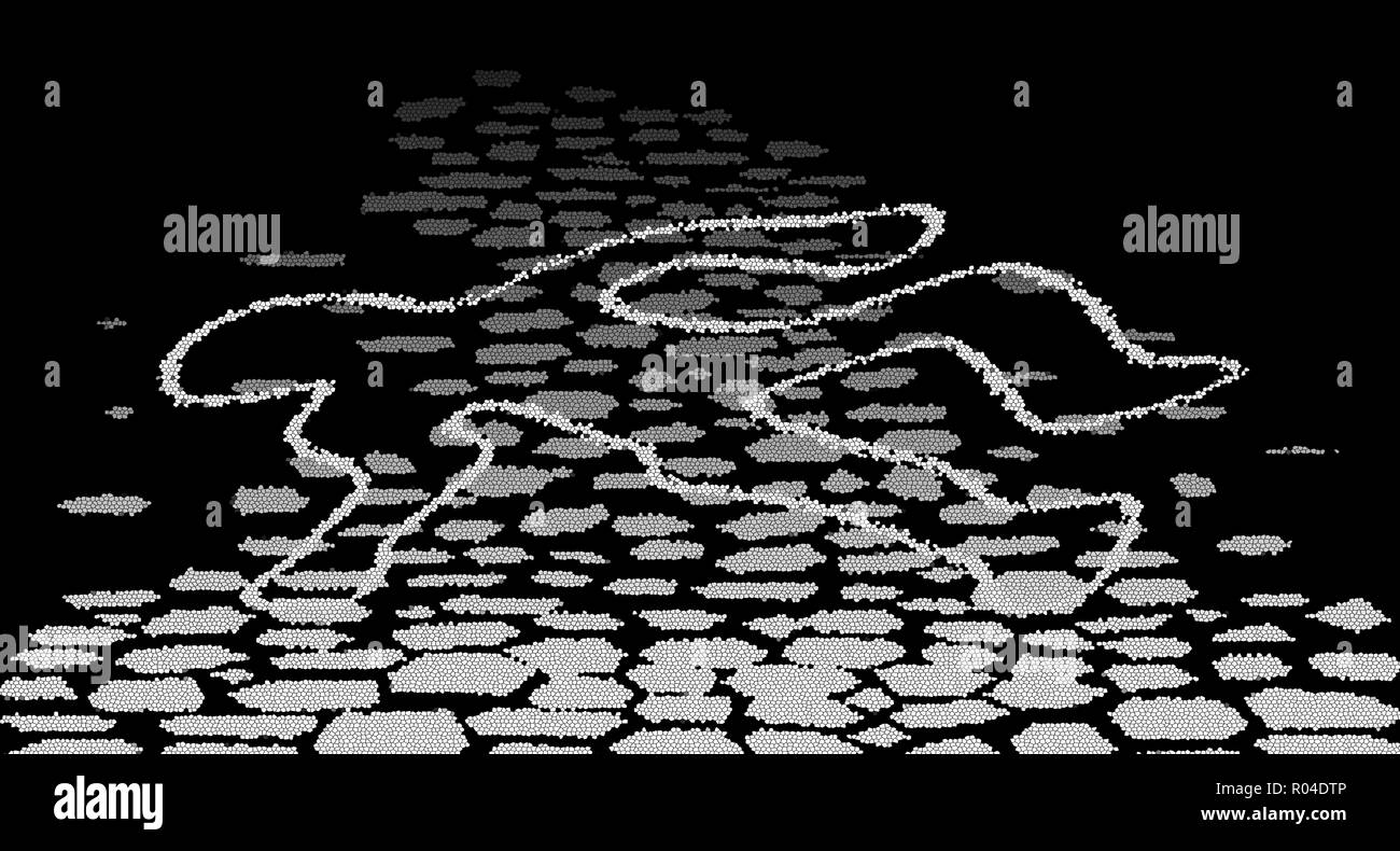 A body chalk outline crime scene on a cobbled street with a black background Stock Photo