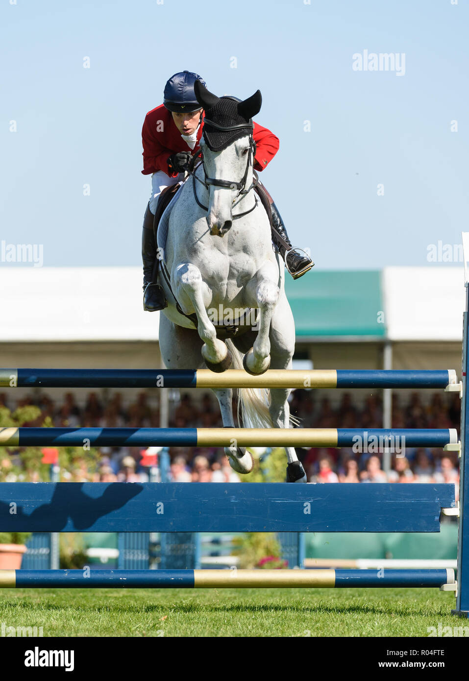 Harry Meade and AWAY CRUISING during the showjumping  phase of the Land Rover Burghley Horse Trials, 2nd September 2018. Stock Photo