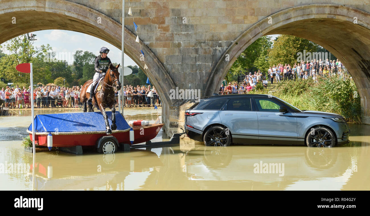 Piggy French and VANIR KAMIRA during the cross country phase of the Land Rover Burghley Horse Trials 2018 Stock Photo