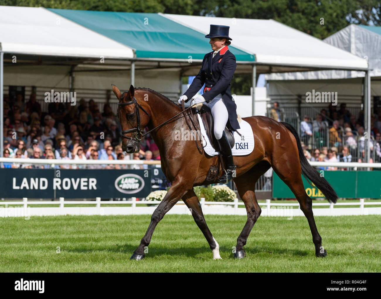 Piggy French and VANIR KAMIRA during the dressage phase of the Land Rover Burghley Horse Trials, 2018 Stock Photo