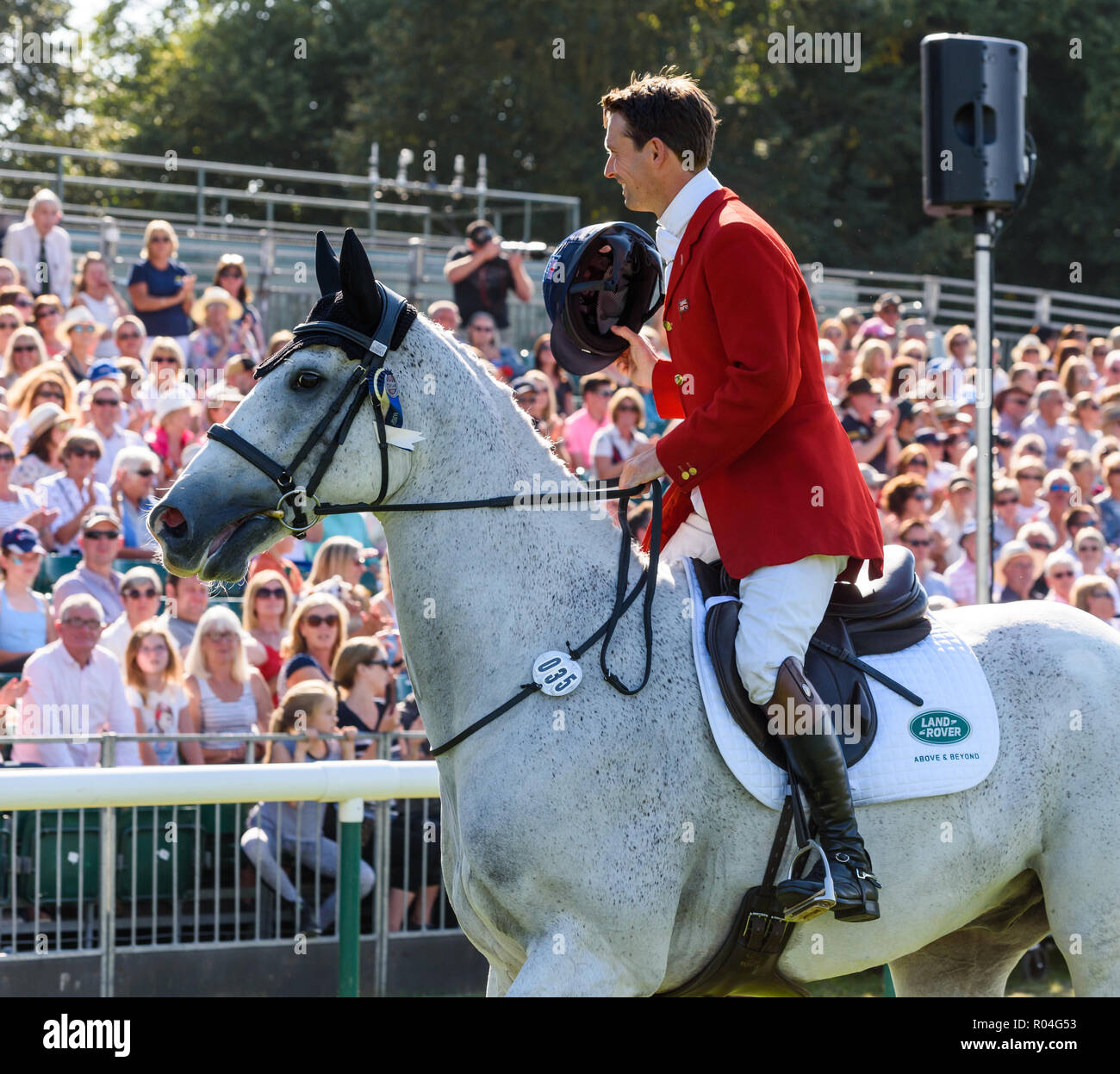 Harry Meade and AWAY CRUISING during the prize giving of the Land Rover Burghley Horse Trials, 2nd September 2018. Stock Photo