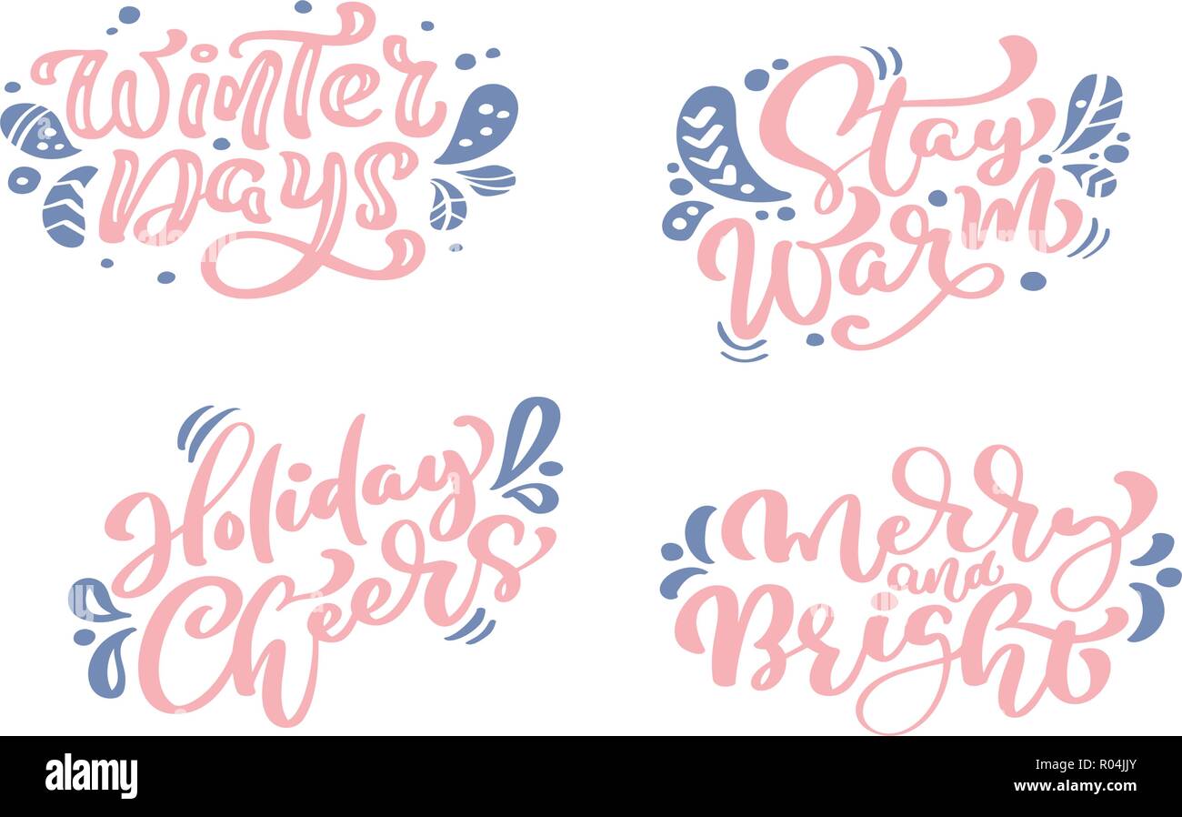 Set Happy New Year Vector Text Calligraphic Lettering Merry