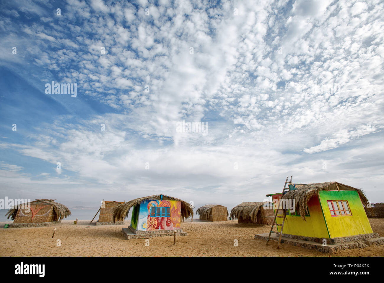 Bedouin Huts in Sondos Camp. Nuweiba. Egypt Stock Photo