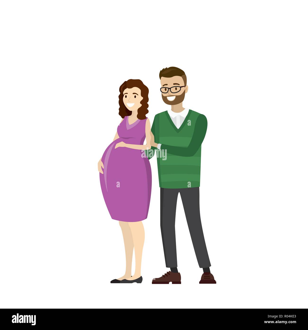Happy pregnant love couple. Pregnant wife and husband isolated on white  background. Cartoon Vector Illustration Stock Vector Image & Art - Alamy
