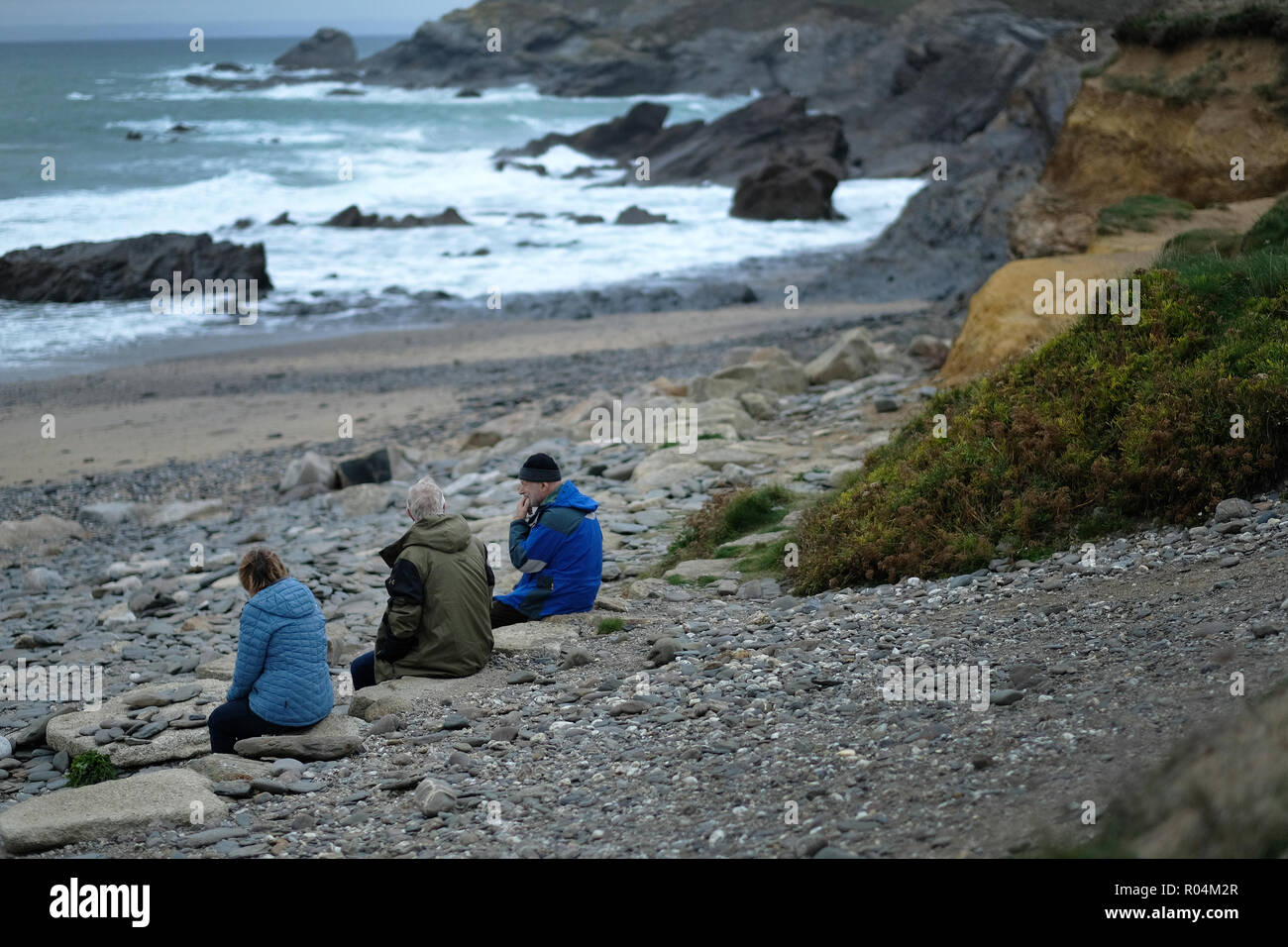 Tourists at Gunwalloe Cornwall where Poldark was filmed. Stock Photo