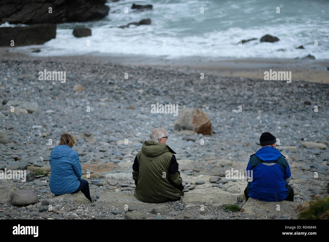 Tourists at Gunwalloe Cornwall where Poldark was filmed. Stock Photo