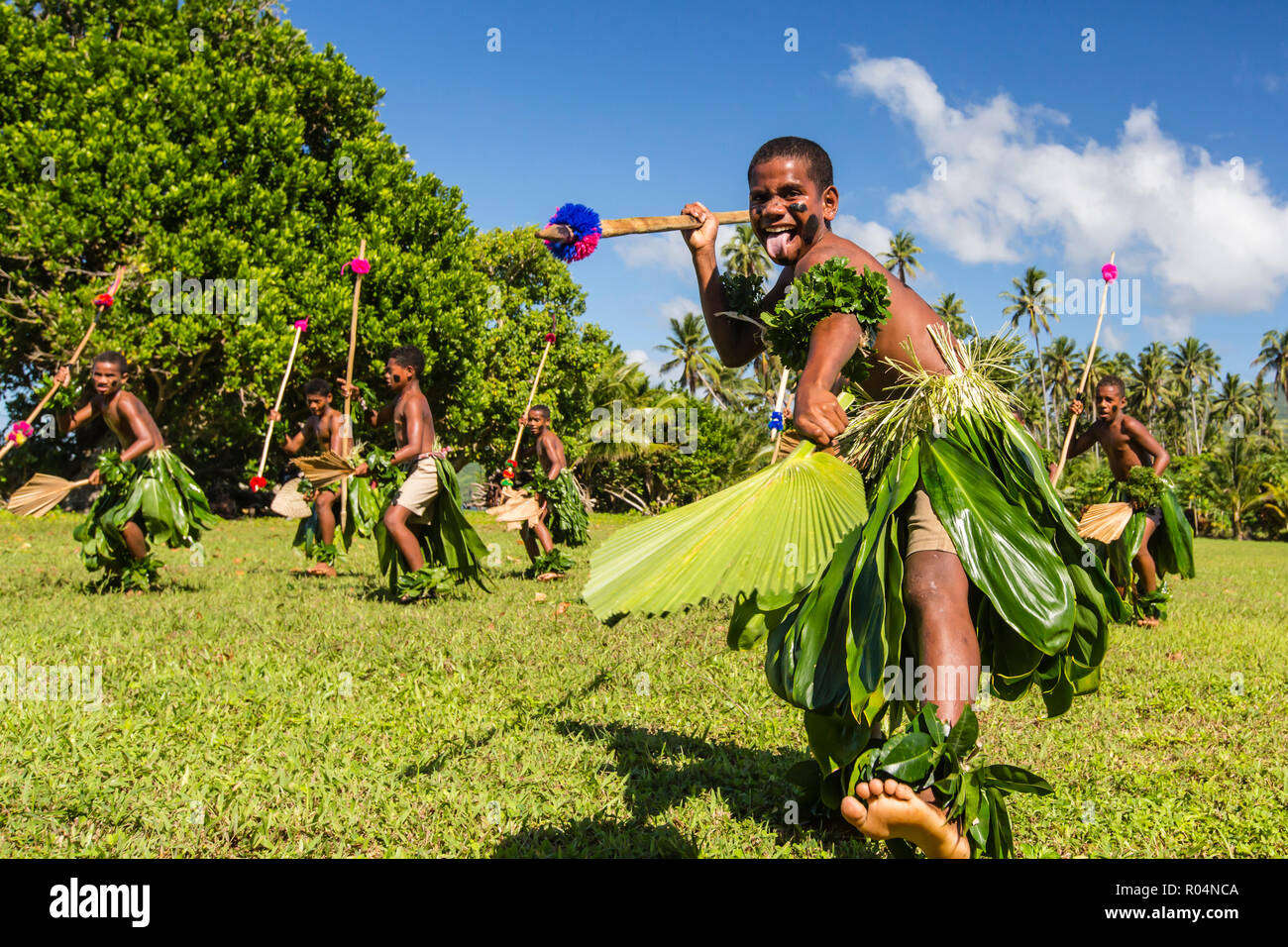 Children from the township of Waitabu perform traditional dance on Taveuni Island, Republic of Fiji, South Pacific Islands, Pacific Stock Photo