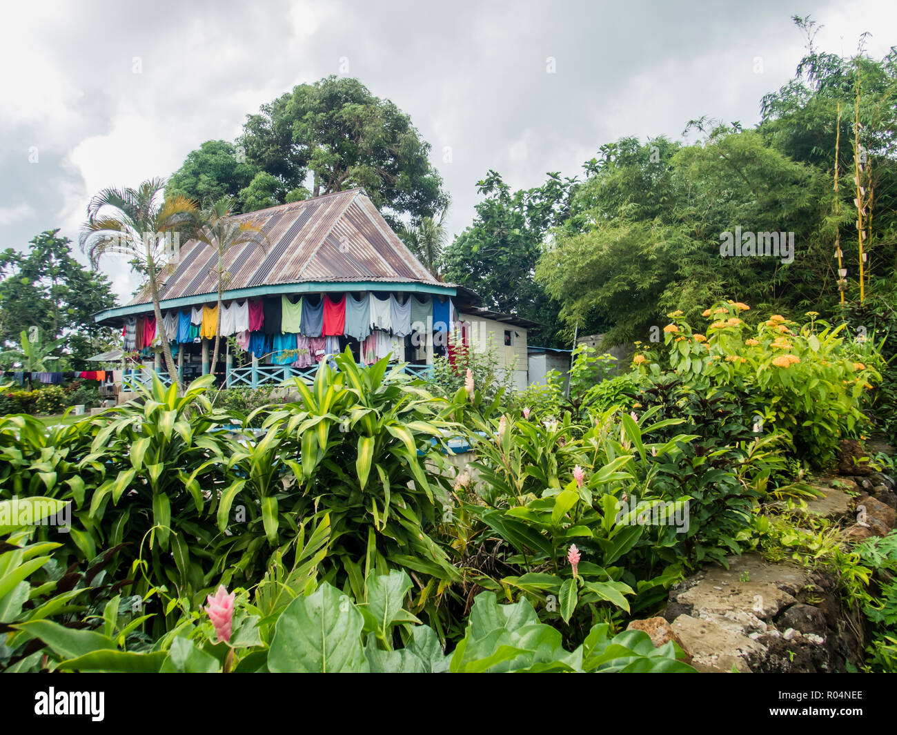 A family home in the town of Lufilufi on the island of Upolu, Samoa, South Pacific Islands, Pacific Stock Photo