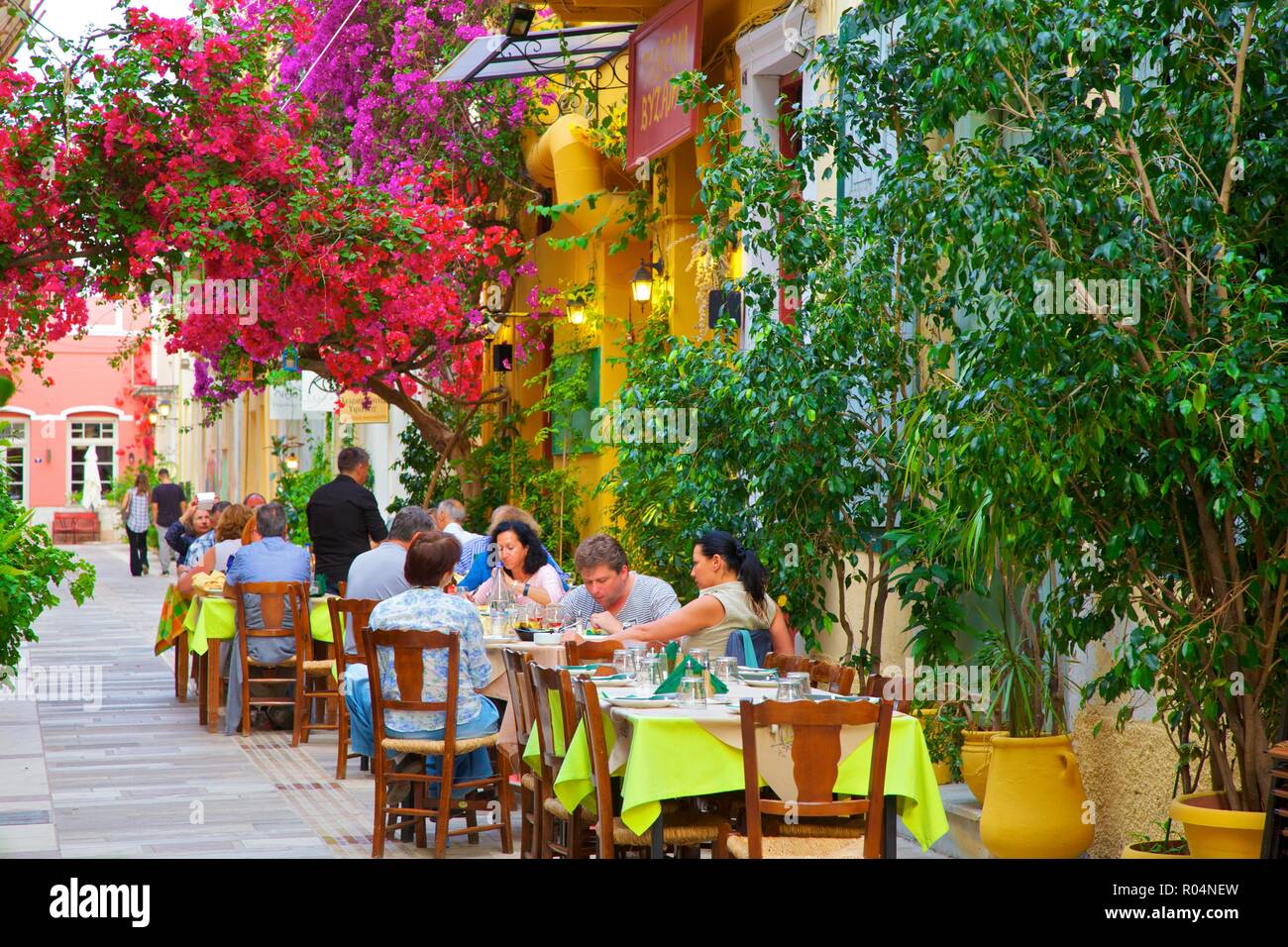 Restaurant in the Old Town of Nafplio, Argolis, The Peloponnese, Greece, Europe Stock Photo