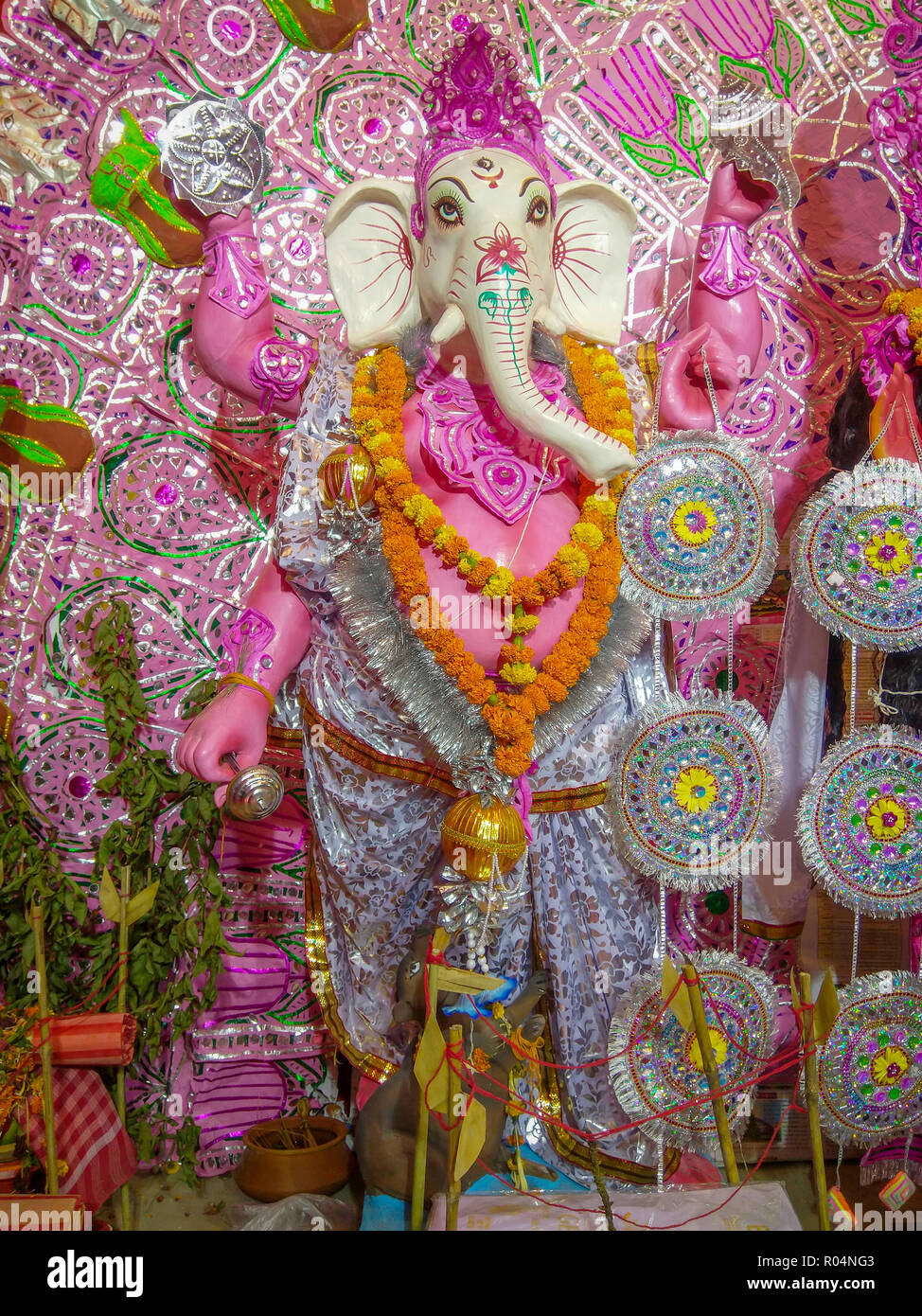 Clay idol of Lord Ganesha being worshiped. Also known as Ganapati ...