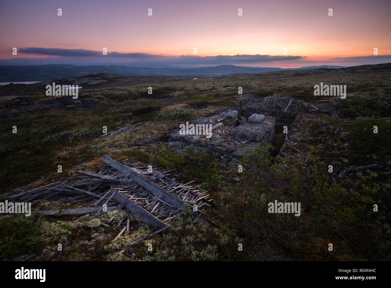 Ruined building of old copper mine in Nordgruvefeltet area near Glamos, Norway. Stock Photo