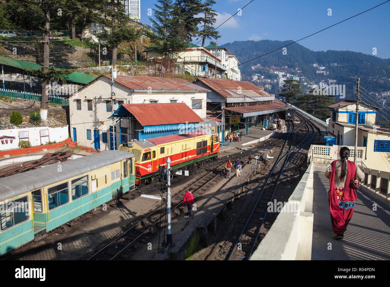 The Himalayan Queen toy train at Shimla railway station, terminus of the Kalka to Shimla Railway, UNESCO, Shimla (Simla), Himachal Pradesh, India Stock Photo