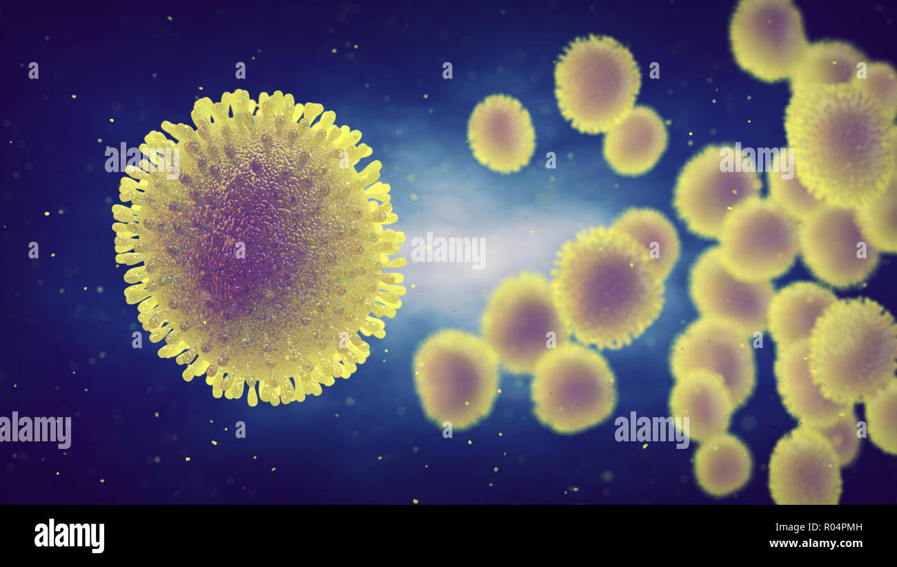 Influenza ( the flu ) is a highly contagious viral disease caused by the influenza virus, Seasonal infections Stock Photo