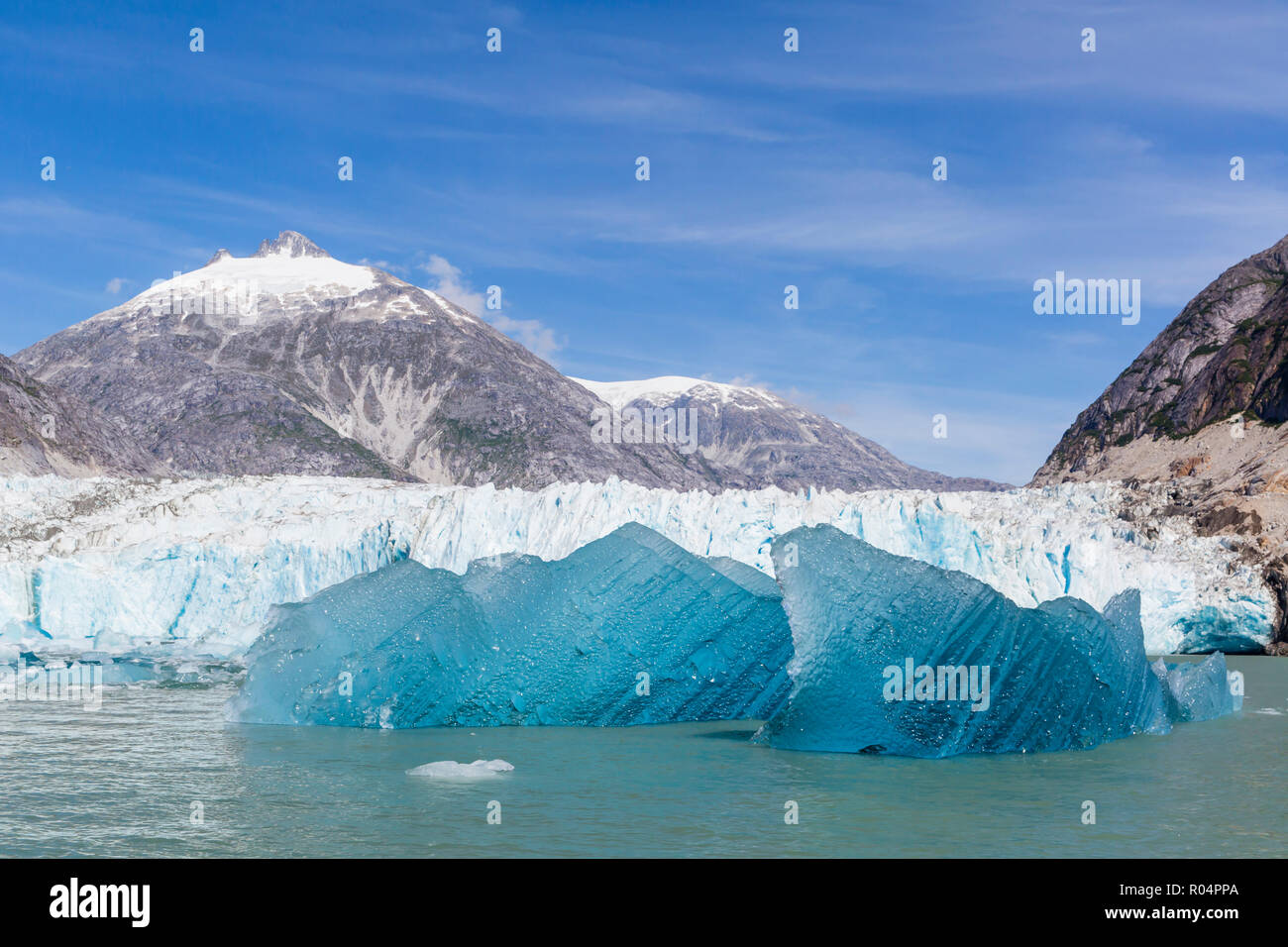 Blue ice in front of the Dawes Glacier in Endicott Arm in Southeast Alaska, United States of America, North America Stock Photo