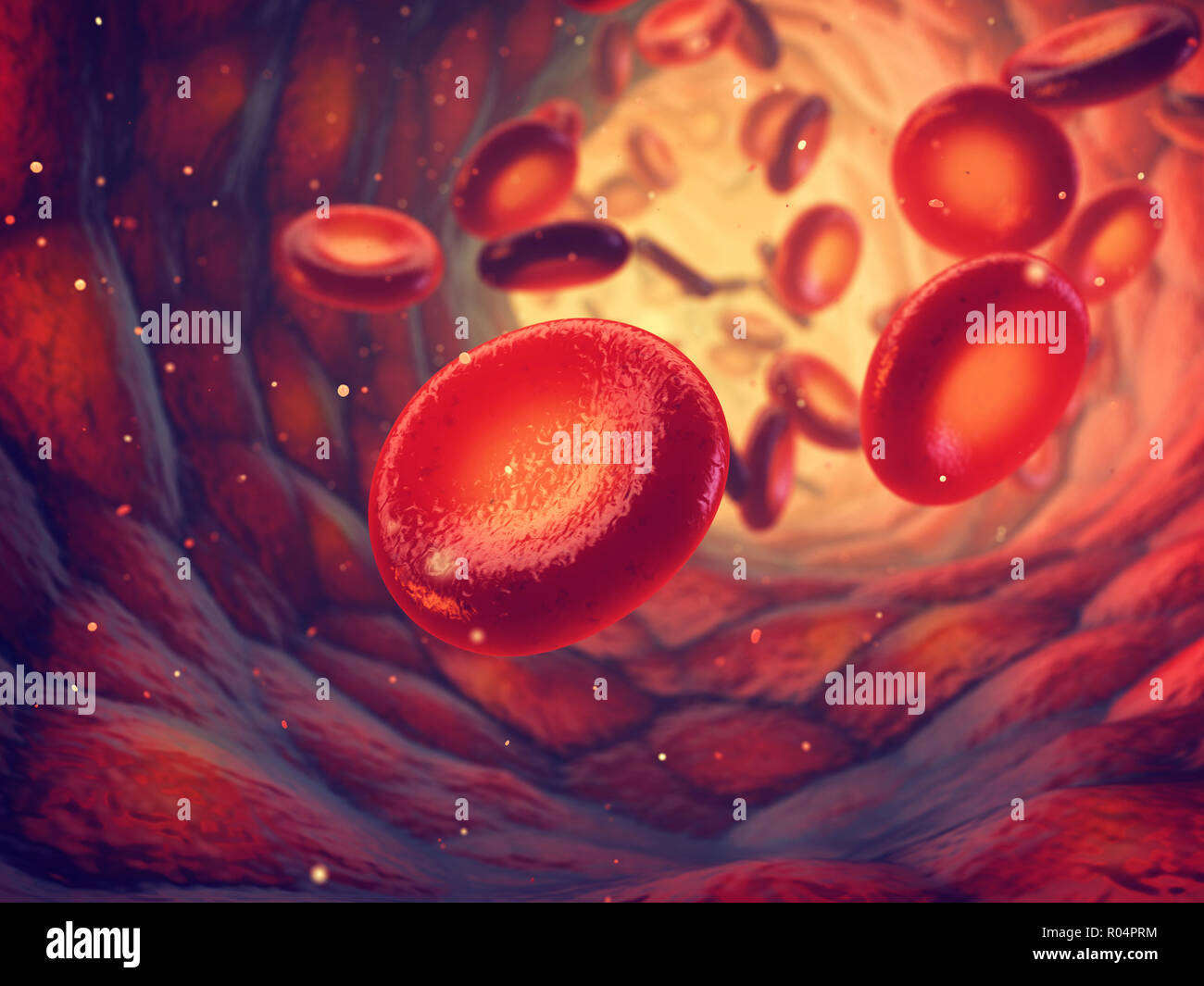 Red blood cells carry oxygen to all body tissues, Erythrocytes background, 3d illustration Stock Photo