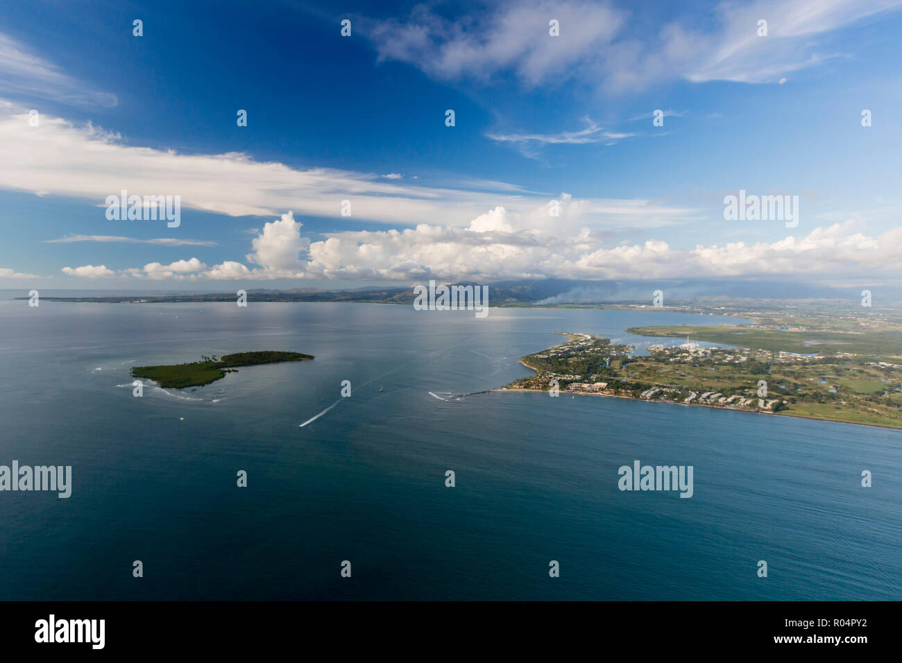 Aerial view of South Seas Island, just offshore from Viti Levu, Republic of Fiji, South Pacific Islands, Pacific Stock Photo