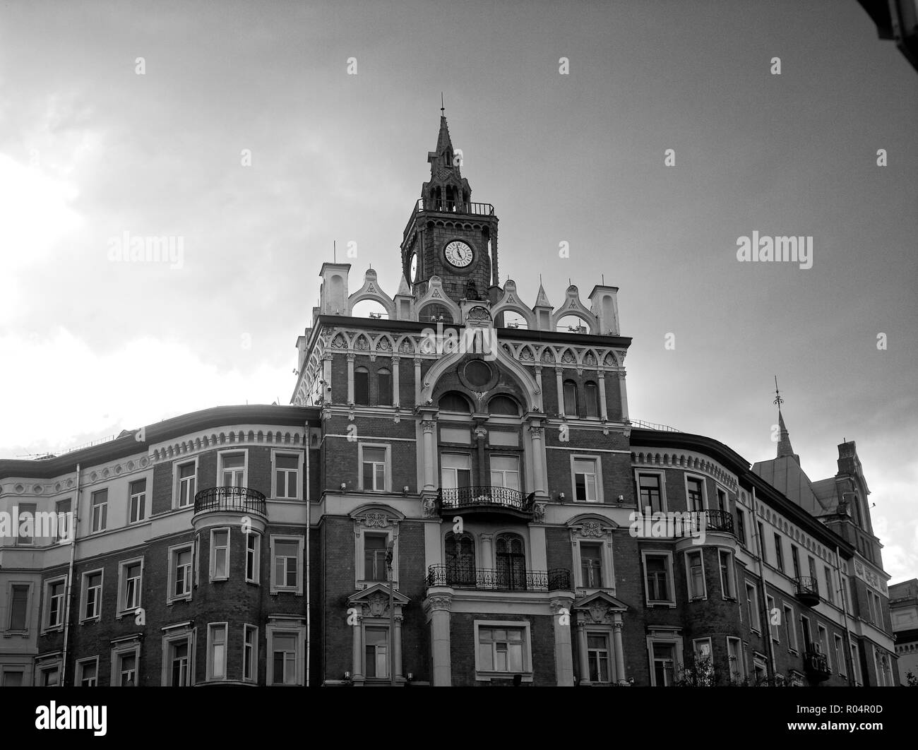 mansion of the 19th century in Moscow, black and white photography Stock Photo