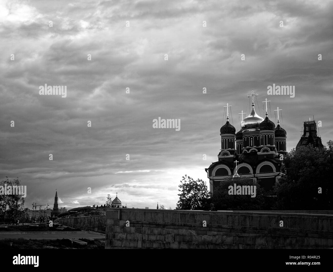 Church near the Moscow Kremlin in summer, black and white photo Stock ...