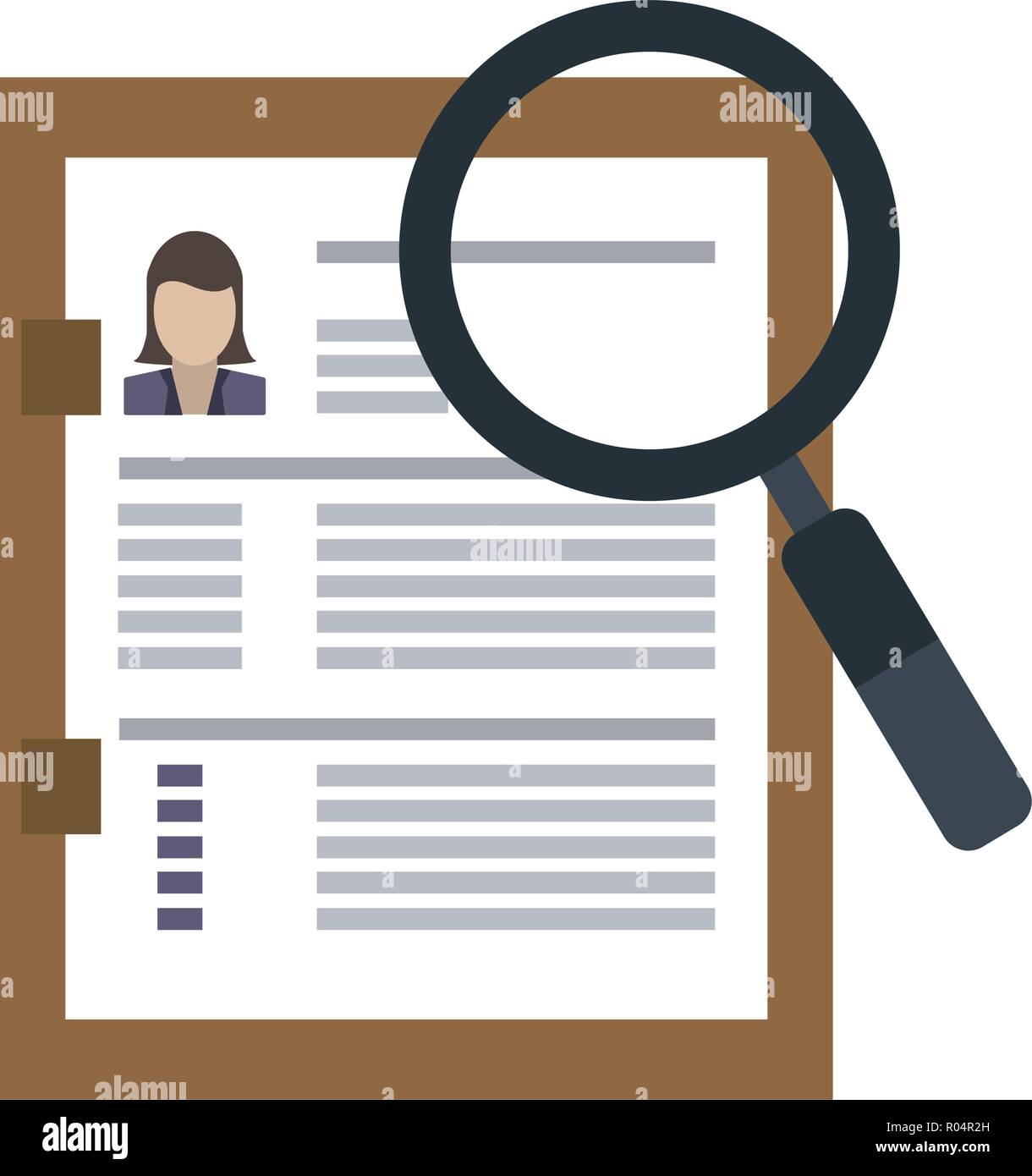 Worker Curriculum Vitae on clipboard and magnifying glass vector ...