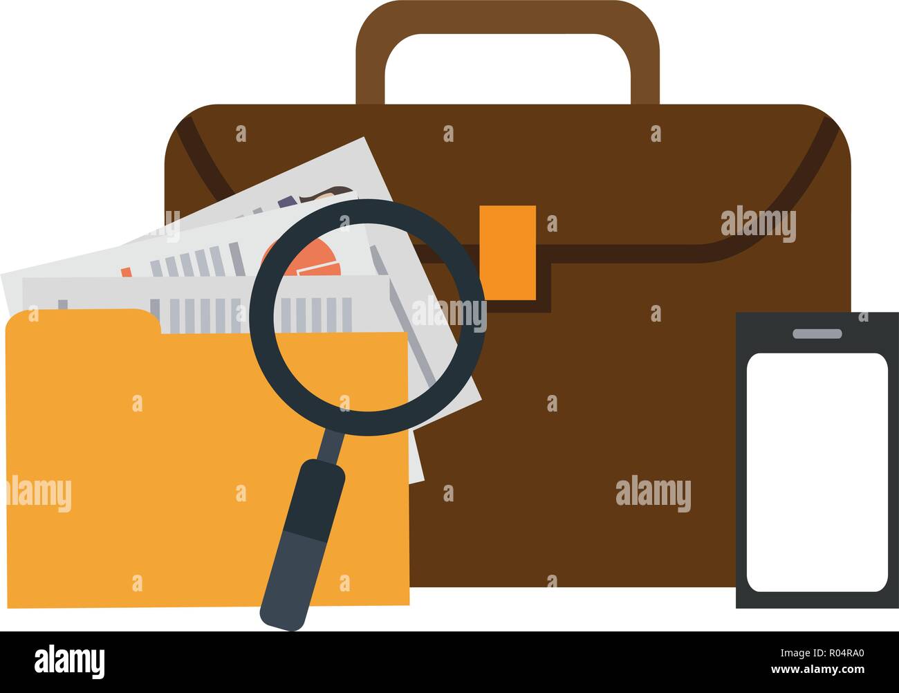 Briefcase and folder with smartphone vector illustration graphic design Stock Vector
