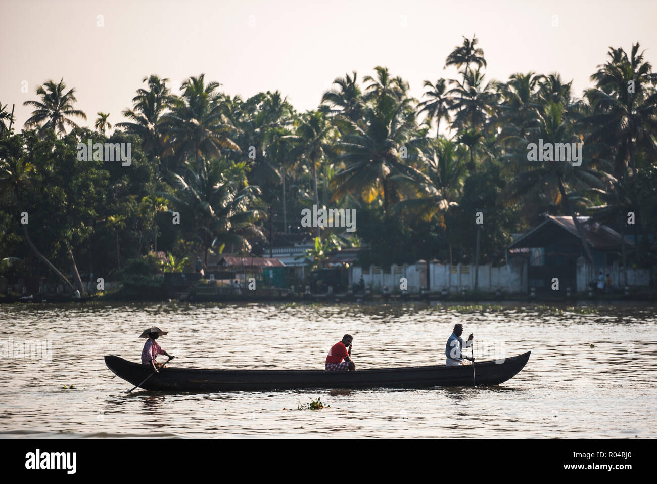 Dugout canoe fishing boat in the backwaters near Alleppey (Alappuzha