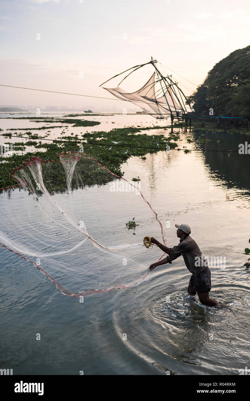 Traditional Chinese fishing nets at sunrise, Fort Kochi (Cochin