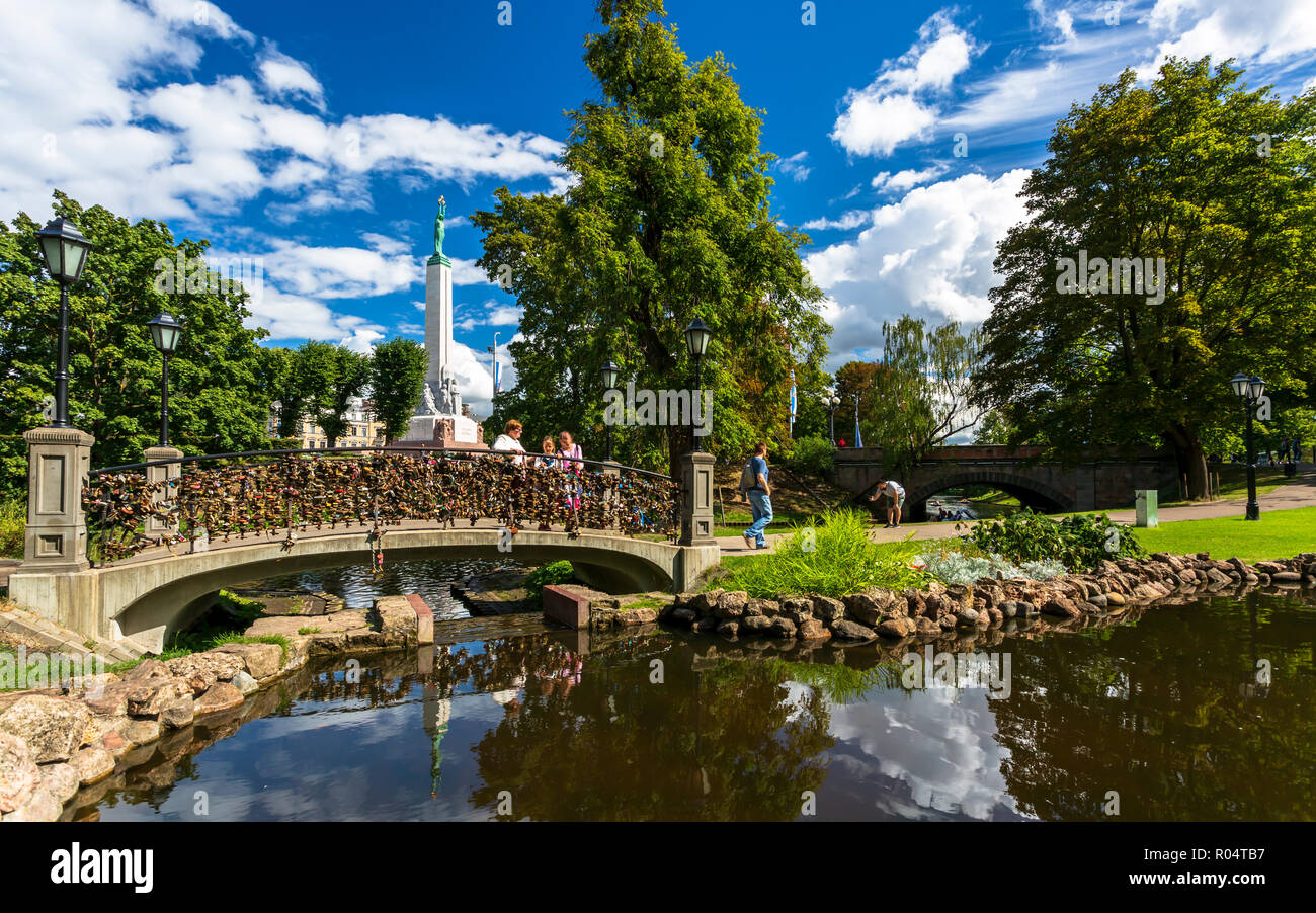 Monument of Freedom from Bastion Hill Park, Riga, Latvia, Baltic States, Europe Stock Photo