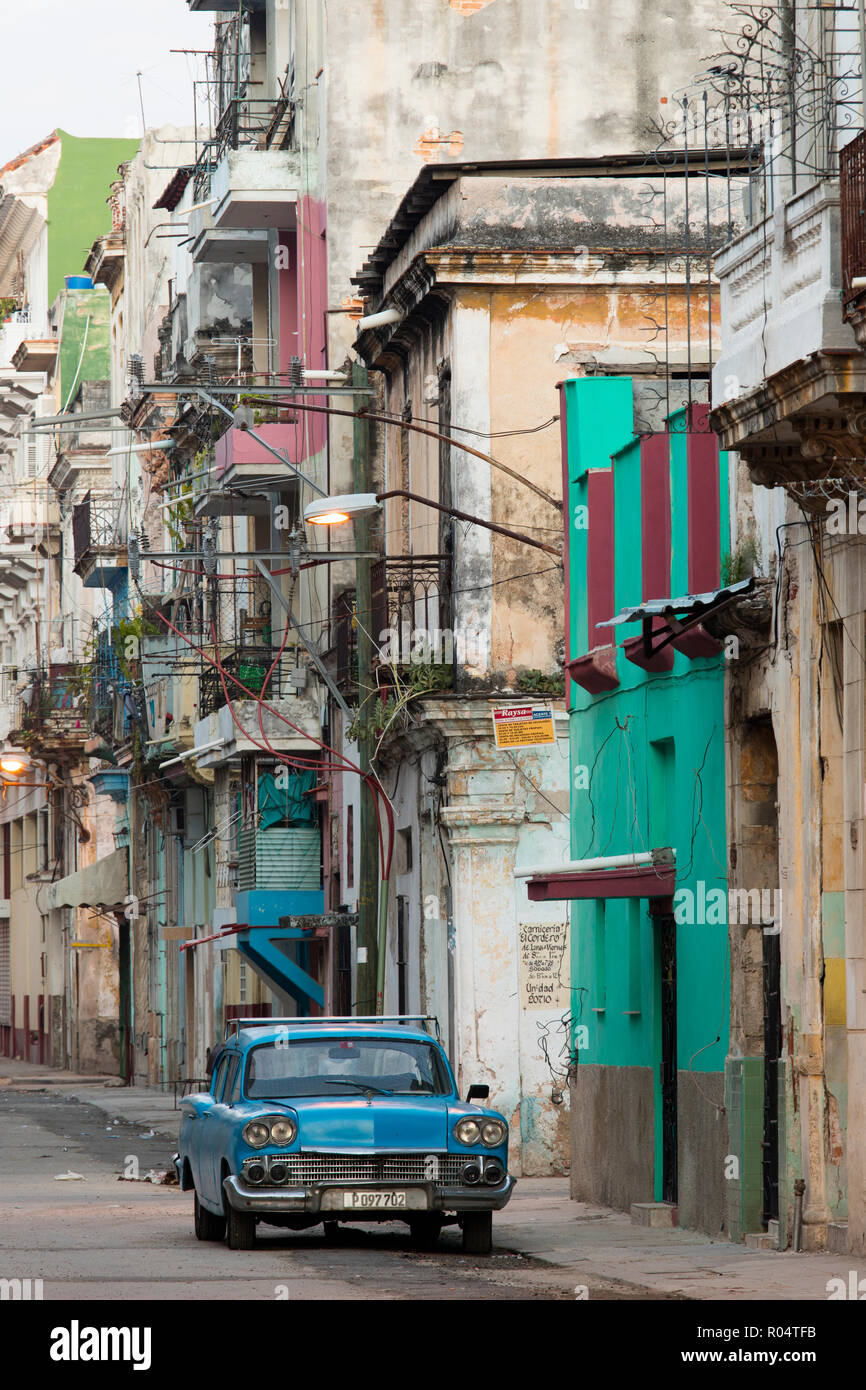 Old vintage American car parked in street, Havana, Cuba, West Indies, Caribbean, Central America Stock Photo