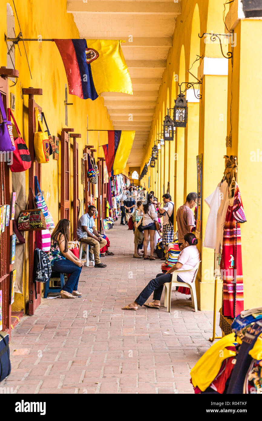Tourist souvenir shops in Plaza de las Bovedas, Cartagena de Indias, Colombia, South America Stock Photo