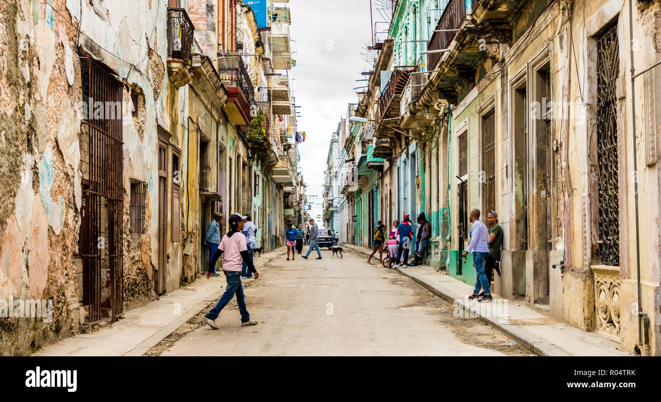 A typical street scene in Centro in Havana, Cuba, West Indies, Caribbean, Central America Stock Photo