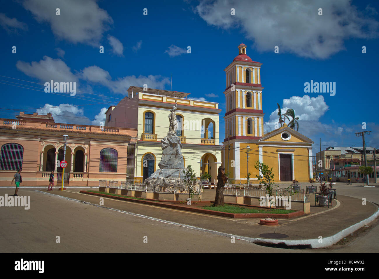 Street life in cuban town of Remedios, Villa Clara, Cuba. It is recognized as the eighth oldest city in Cuba. Stock Photo
