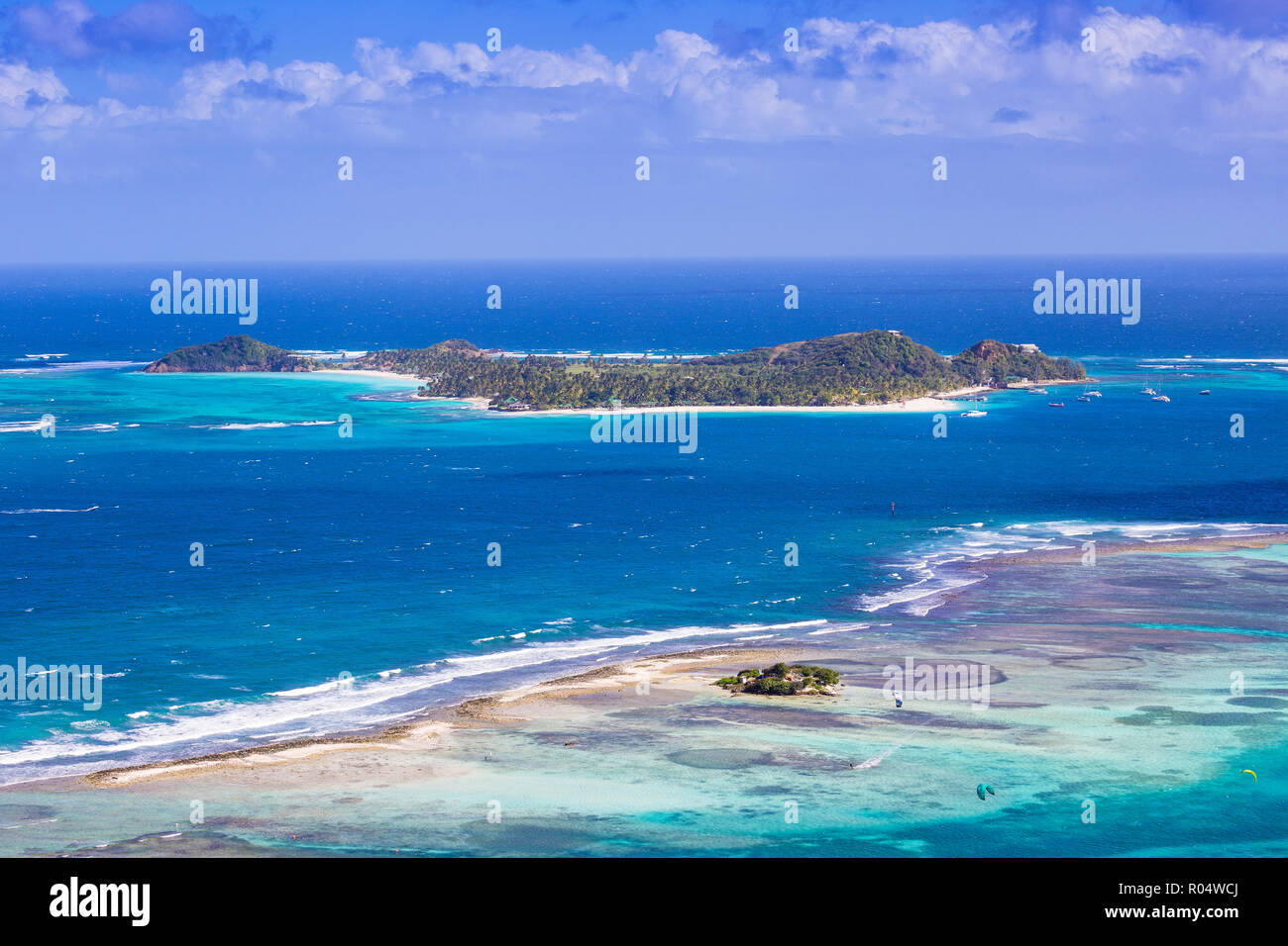 View towards Palm Island, Union Island, The Grenadines, St. Vincent and The Grenadines, West Indies, Caribbean, Central America Stock Photo