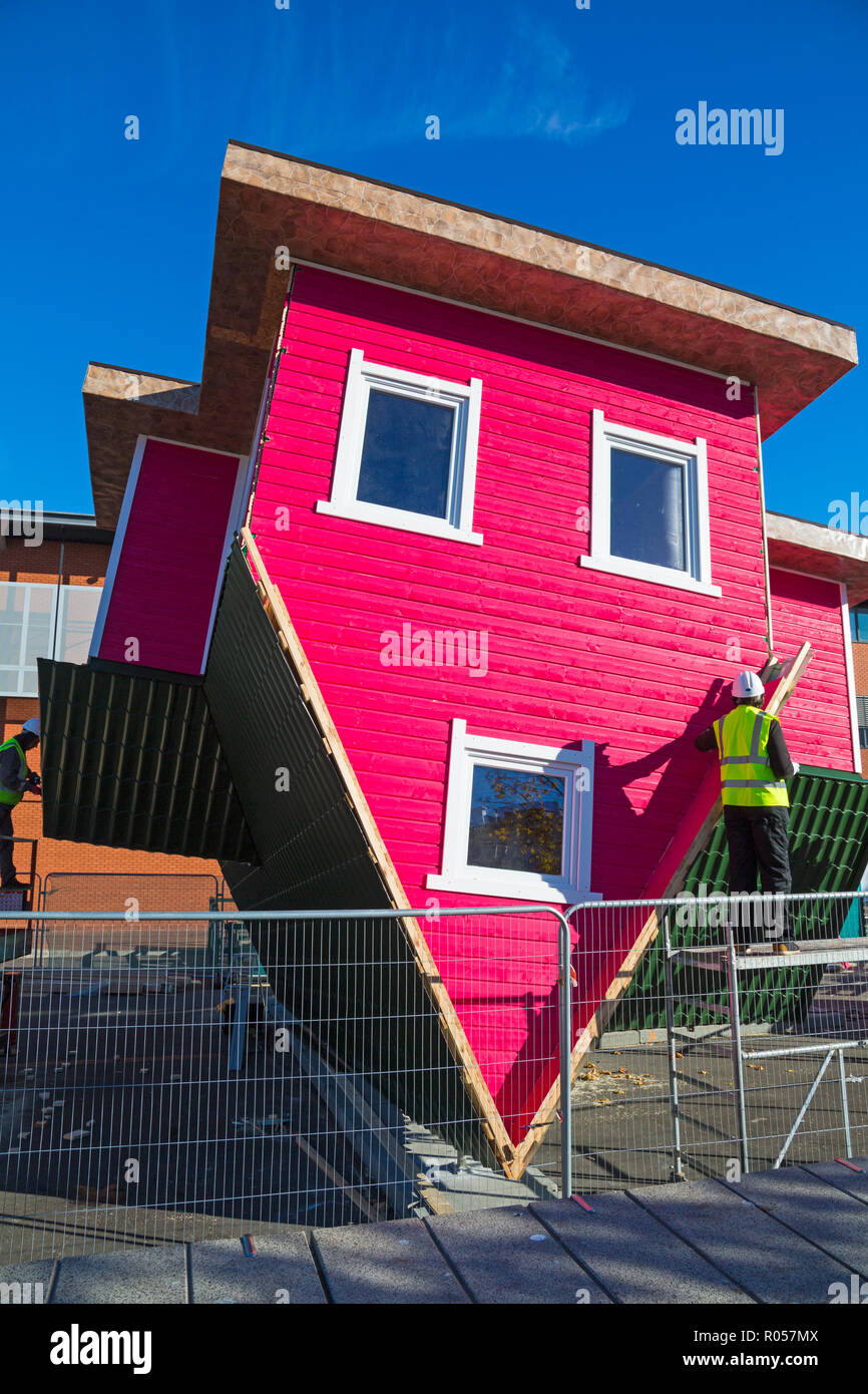 Bournemouth, Dorset, UK. 2nd Nov, 2018. The first upside down house, topsy turvy house, is being assembled in Bournemouth as part of the towns Christmas Experience. Visitors will get the chance to venture inside and defy gravity! Credit: Carolyn Jenkins/Alamy Live News Stock Photo