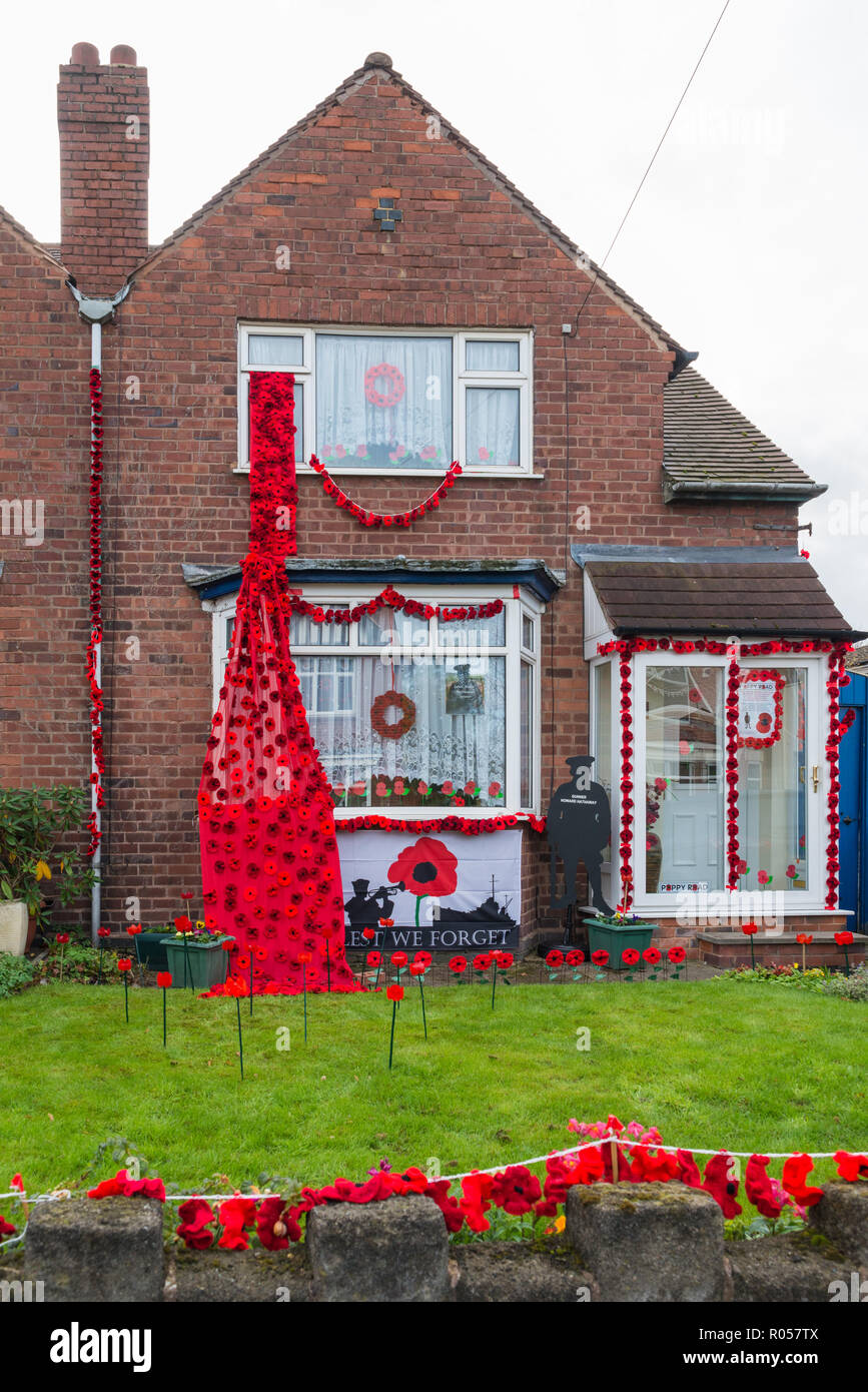 Aldridge, West Midlands, UK. 2nd November 2018. Station Road has been temporarily renamed Poppy Road to remember residents who caught the train from Aldridge station to go to war between 1914 and 1918. Credit: Nick Maslen/Alamy Live News Stock Photo