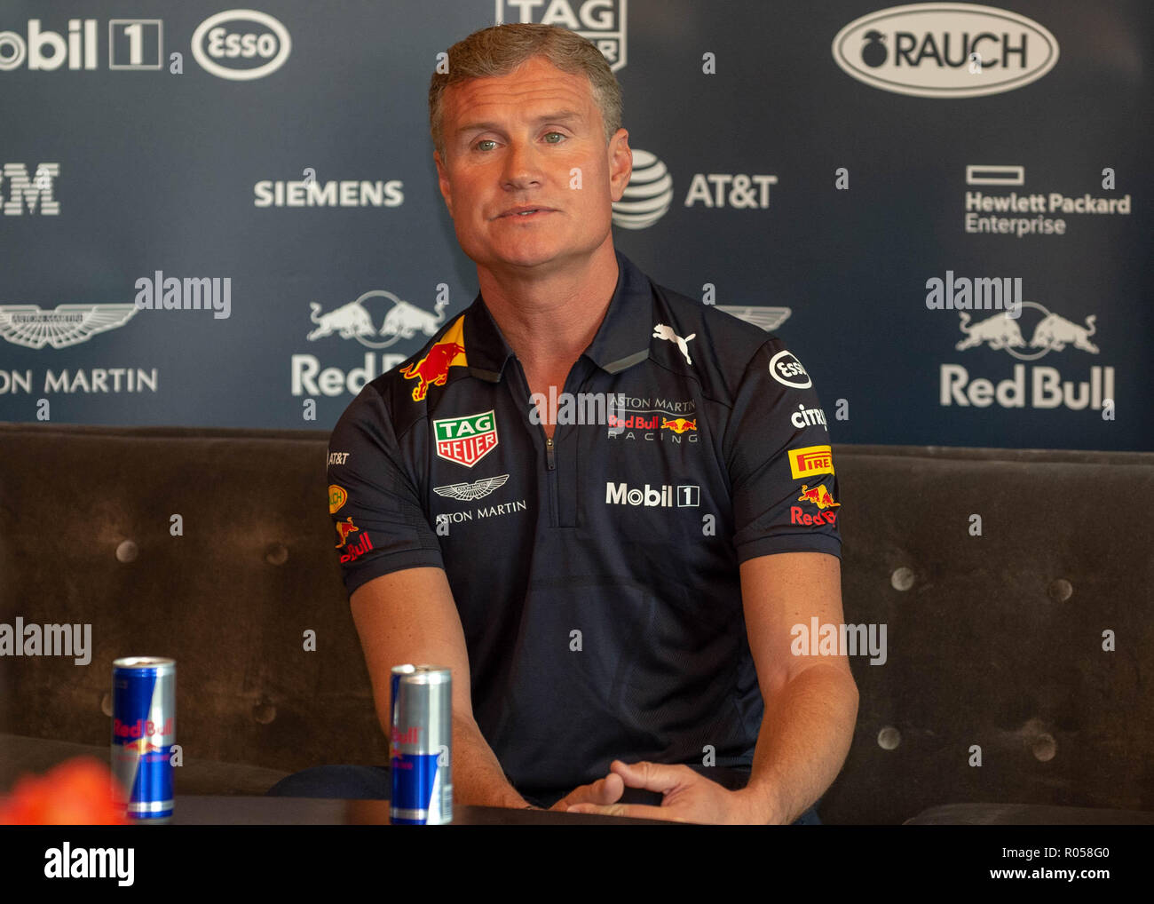 Belfast, Northern Ireland, U.K. 02 November 2018. Press Conference with Red Bull F1 Showrun Driver David Coulthard ahead of the Red Bull Racing Team's Showrun in Belfast City Centre on Saturday. Credit: John Rymer/Alamy Live News Stock Photo
