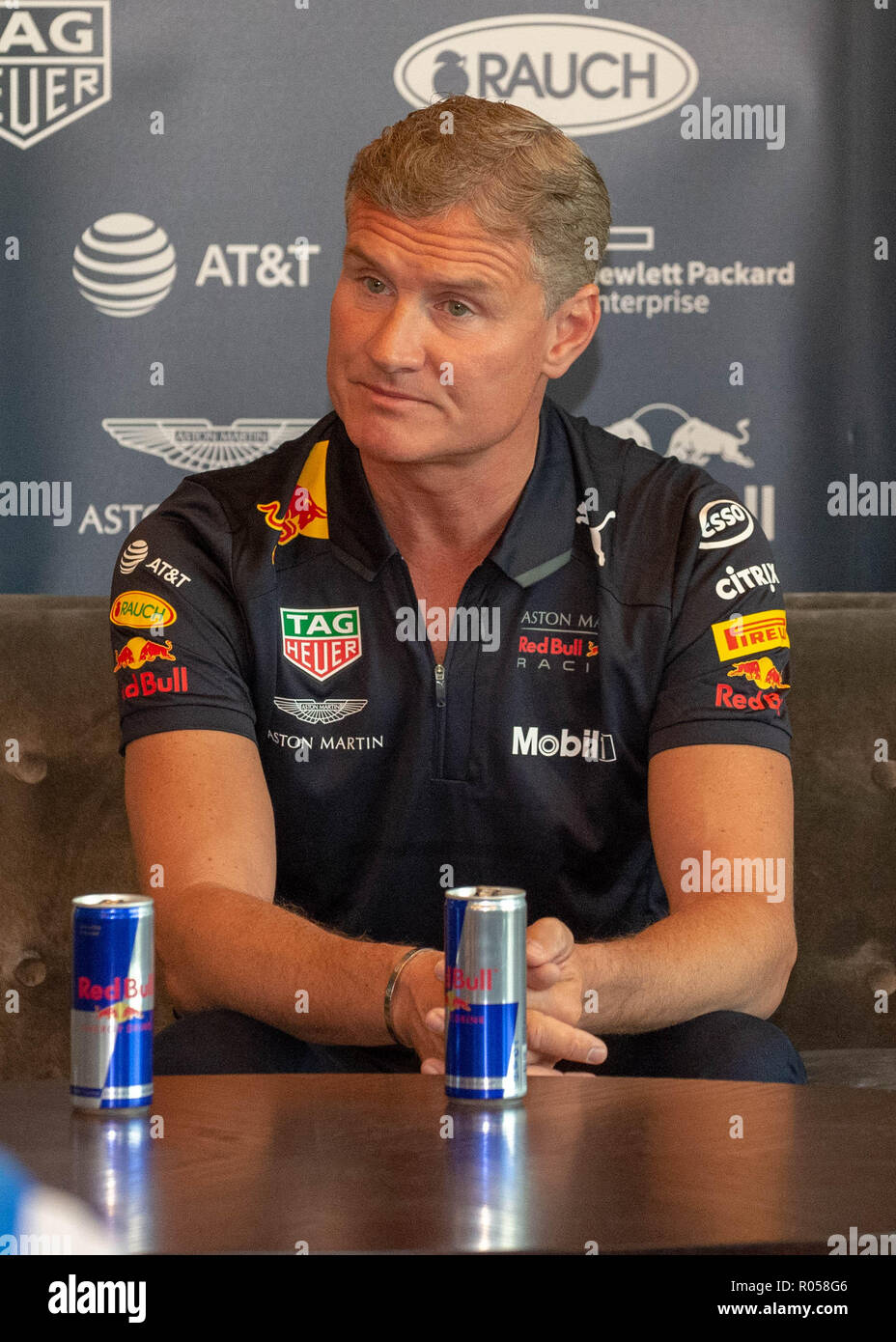 Belfast, Northern Ireland, U.K. 02 November 2018. Press Conference with Red Bull F1 Showrun Driver David Coulthard ahead of the Red Bull Racing Team's Showrun in Belfast City Centre on Saturday. Credit: John Rymer/Alamy Live News Stock Photo