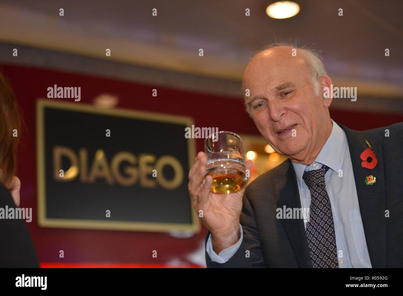 Edinburgh, UK. 2nd Nov 2018. 2nd November 2018, Edinburgh. Liberal Democrat leader Vince Cable joins Edinburgh West MP Christine Jardine on a visit to the Edinburgh offices of Diageo, one of the world's biggest distillers where the former Business Secretary will discuss the budget and Brexit with company executives. Credit: Colin Fisher/Alamy Live News Stock Photo