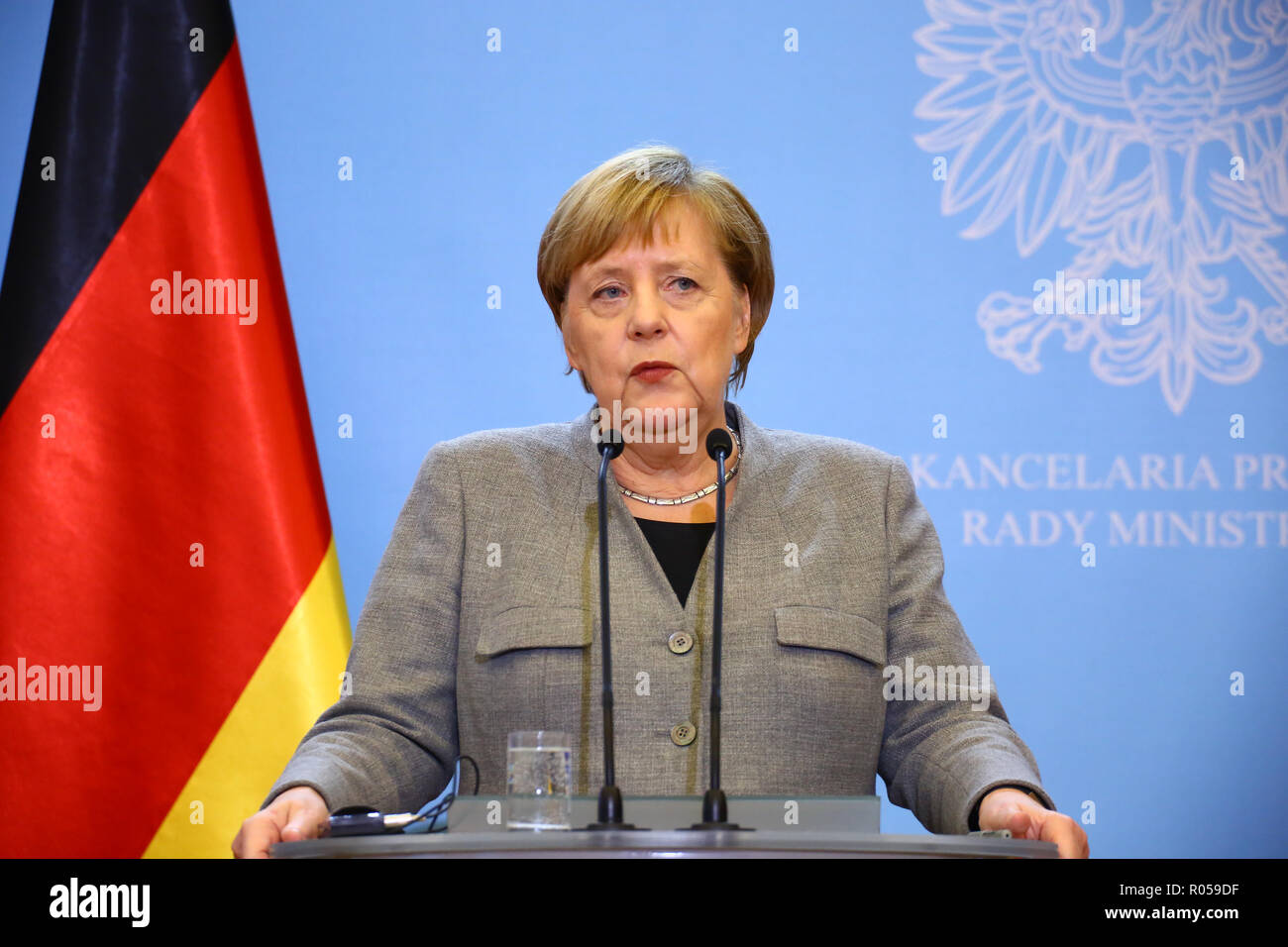 Warsaw, Poland, 2nd November 2018: Prime Minister Mateusz Morawiecki held joint press conference with Chancellor Merkel after Polish-German government consultations. ©Jake Ratz/Alamy Live News Stock Photo
