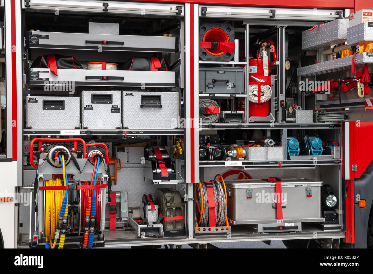 Fire truck equipment Stock Photo