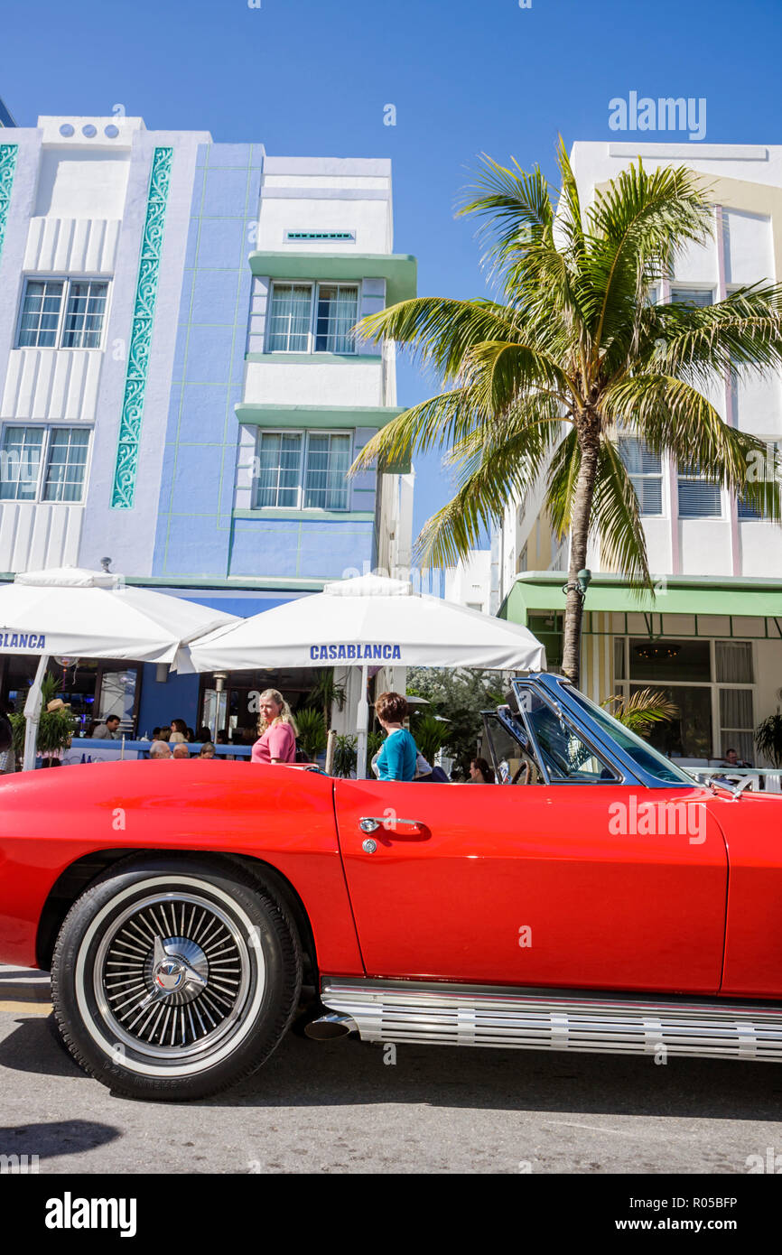Miami Beach Florida,Ocean Drive,Art Deco Weekend,architecture,architectural,festival,event,celebration,Corvette,classic car cars,vintage,product produ Stock Photo