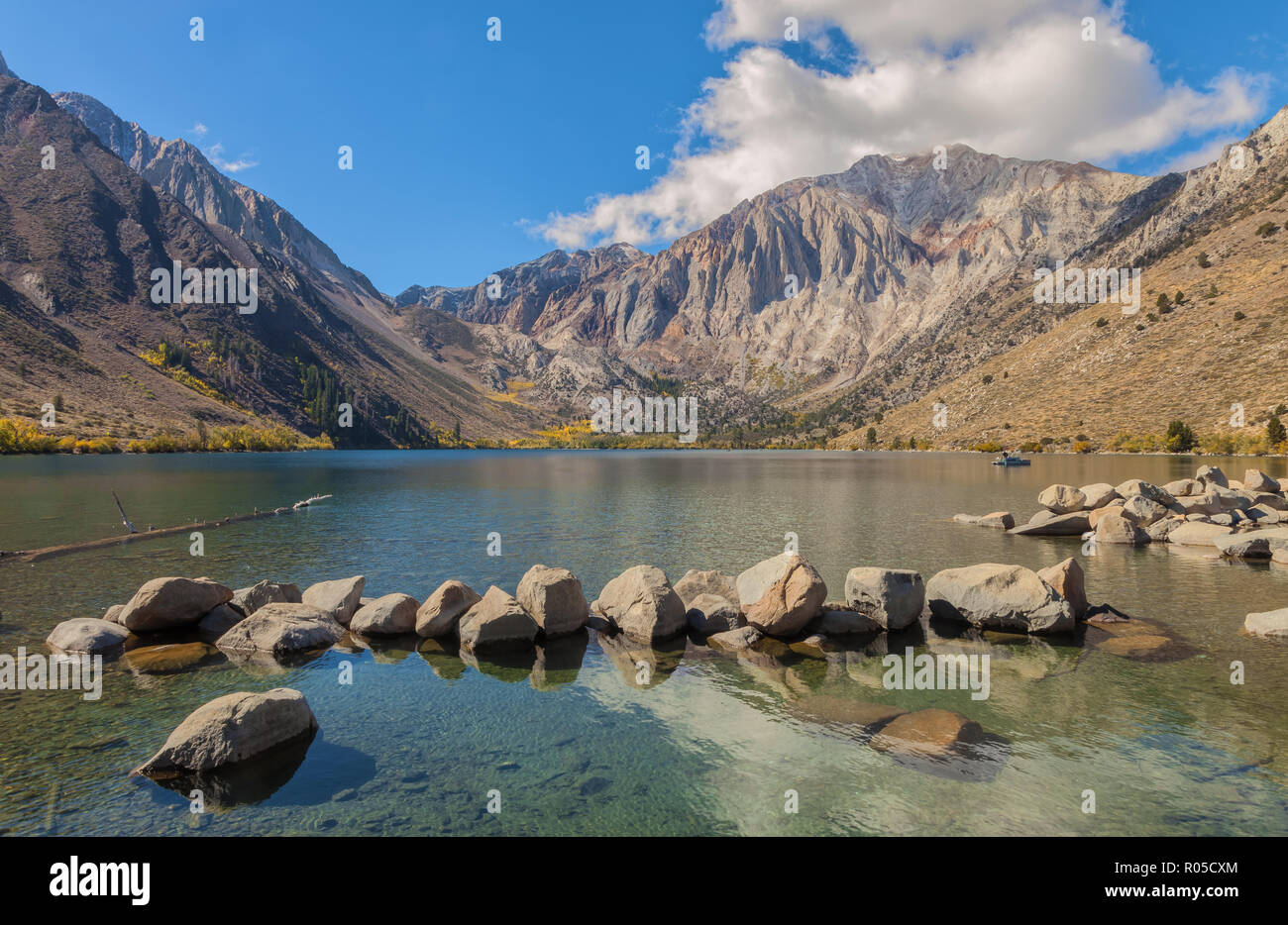 Convict Lake, with Laurel Mountain and the fall foliage, Mono County, California, United States. Stock Photo