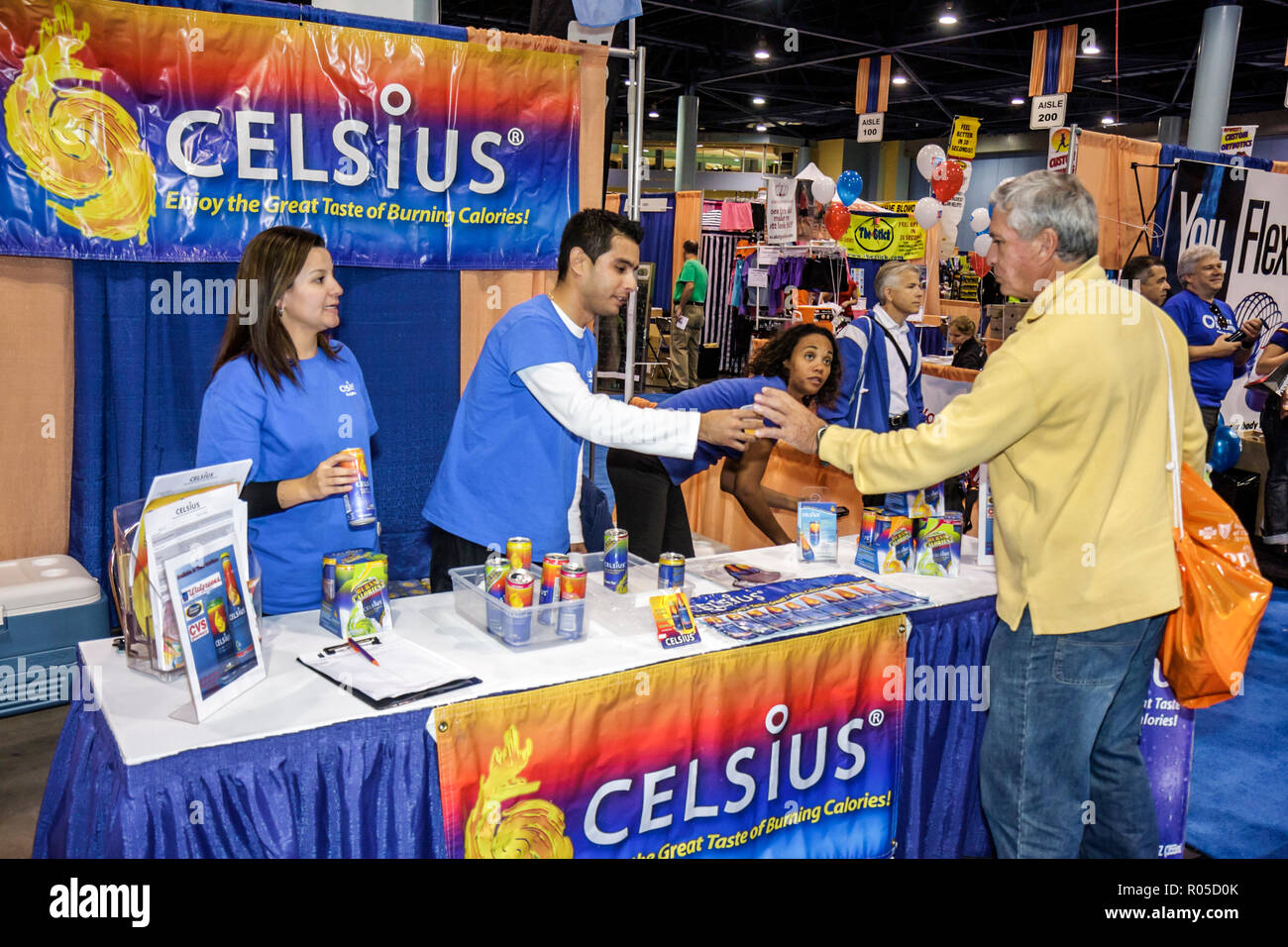 Miami Beach Florida,Miami Beach Convention Center,Centre,Total Health & Fitness Expo,exercise,sports,exhibitor,free sample samples,product,Celsius,cal Stock Photo