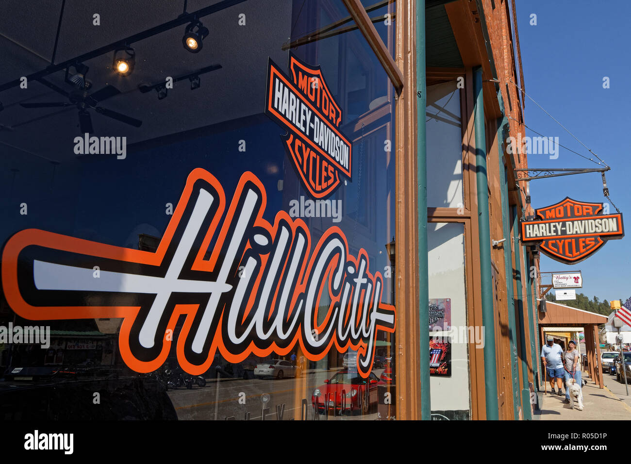 HILL CITY, SOUTH DAKOTA, September 16, 2018 : Shop signs and stores in Main Street, Hill City. Hill City is known as the 'Heart of the Hills' which is Stock Photo