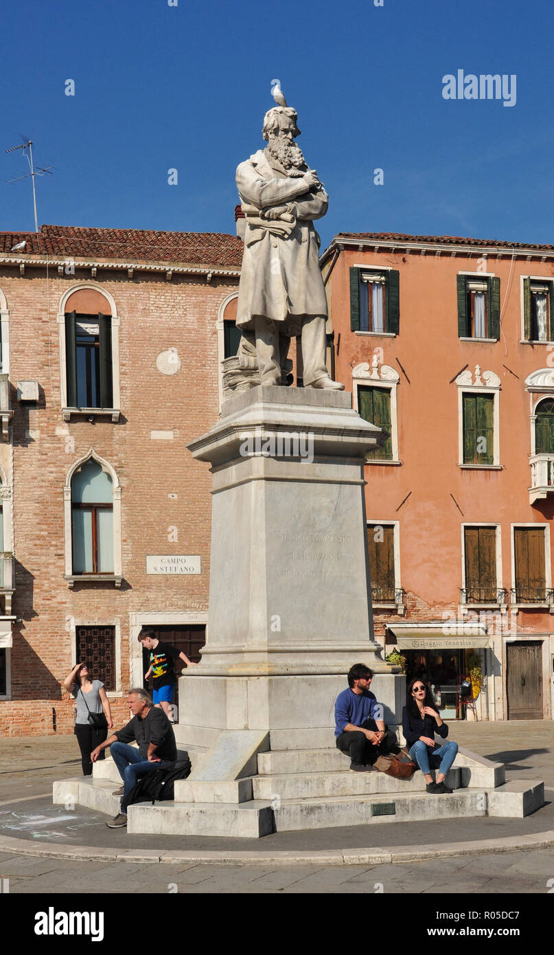 Niccolò Tommaseo statue, Campo Santo Stefano, Venice, Italy Stock Photo