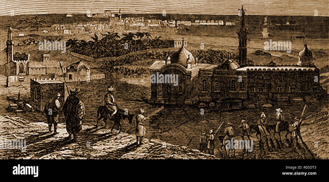 1859 - A view of the city of Alexandria,Egypt and the Mosque of Prophet Daniel (believed to be former site of the mosque or shrine of Dzoul Karnein - the Sire with the two horns) Stock Photo
