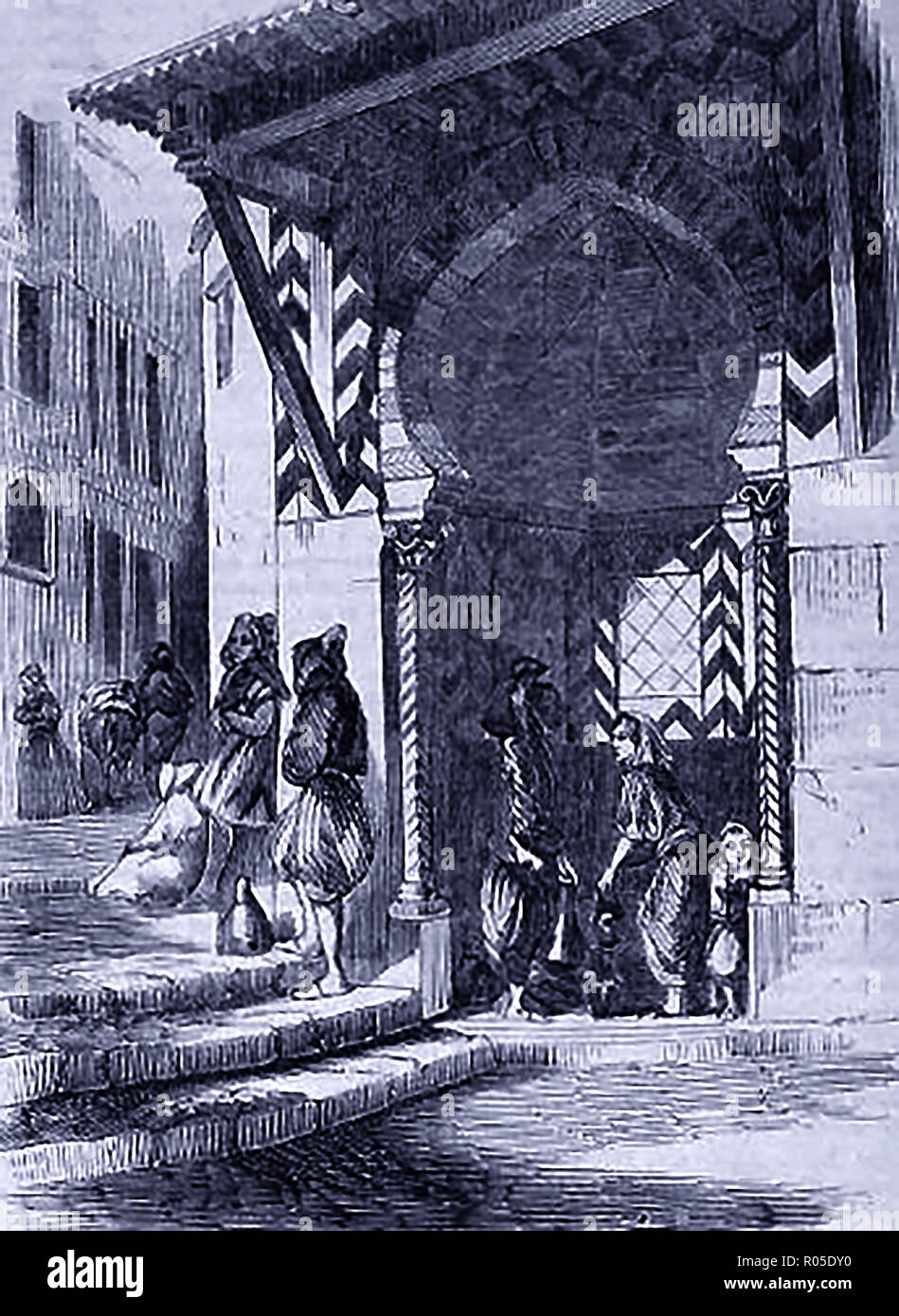 1859 - A view of a street fountain  in Algiers Stock Photo